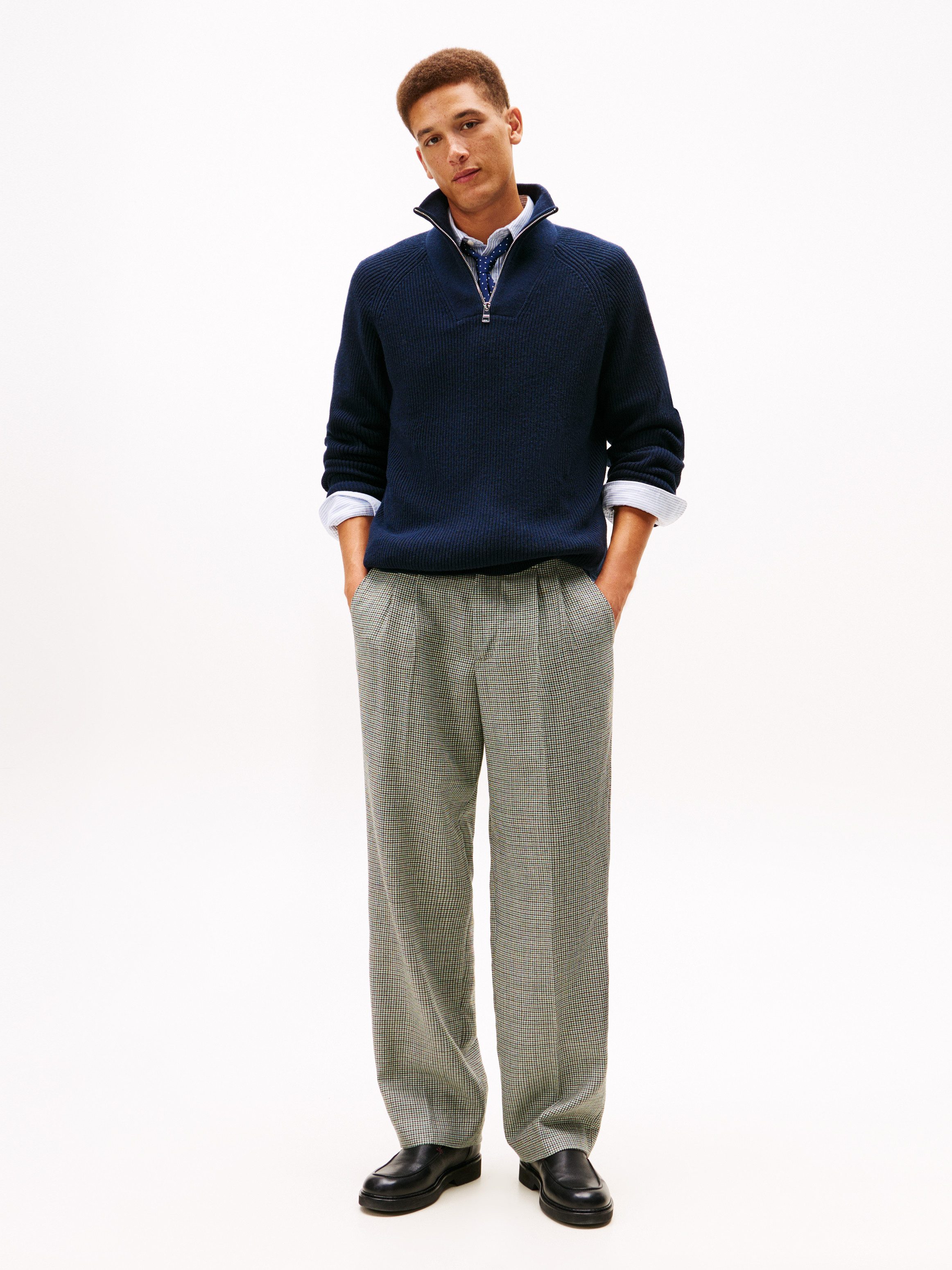 Tommy Hilfiger Troyer FISHERMAN RIB ZIP MOCK relaxed fit, Stehkragen mit Reißverschluss
