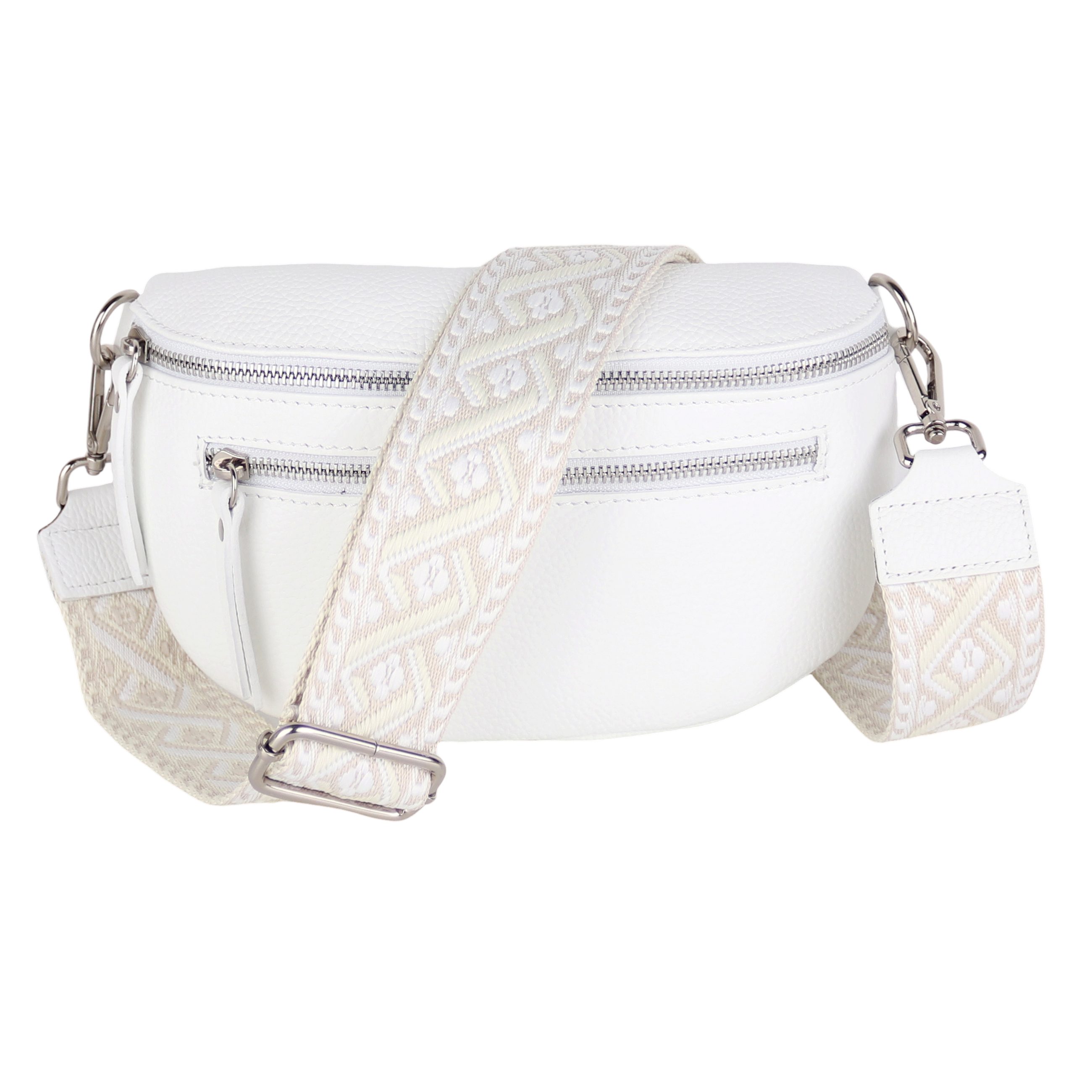 MIRROSI Bauchtasche Damen, Echtleder, Leder, Made in Italy, Umhängetasche, Brusttasche, (Schultertasche für jeden Anlass (1 Tasche & 2 Gurt), Mit zwei Reißverschlüssen, (ca.27x14x8cm), Crossbody Bag, gemusterten& verstellbaren Schulterriemen