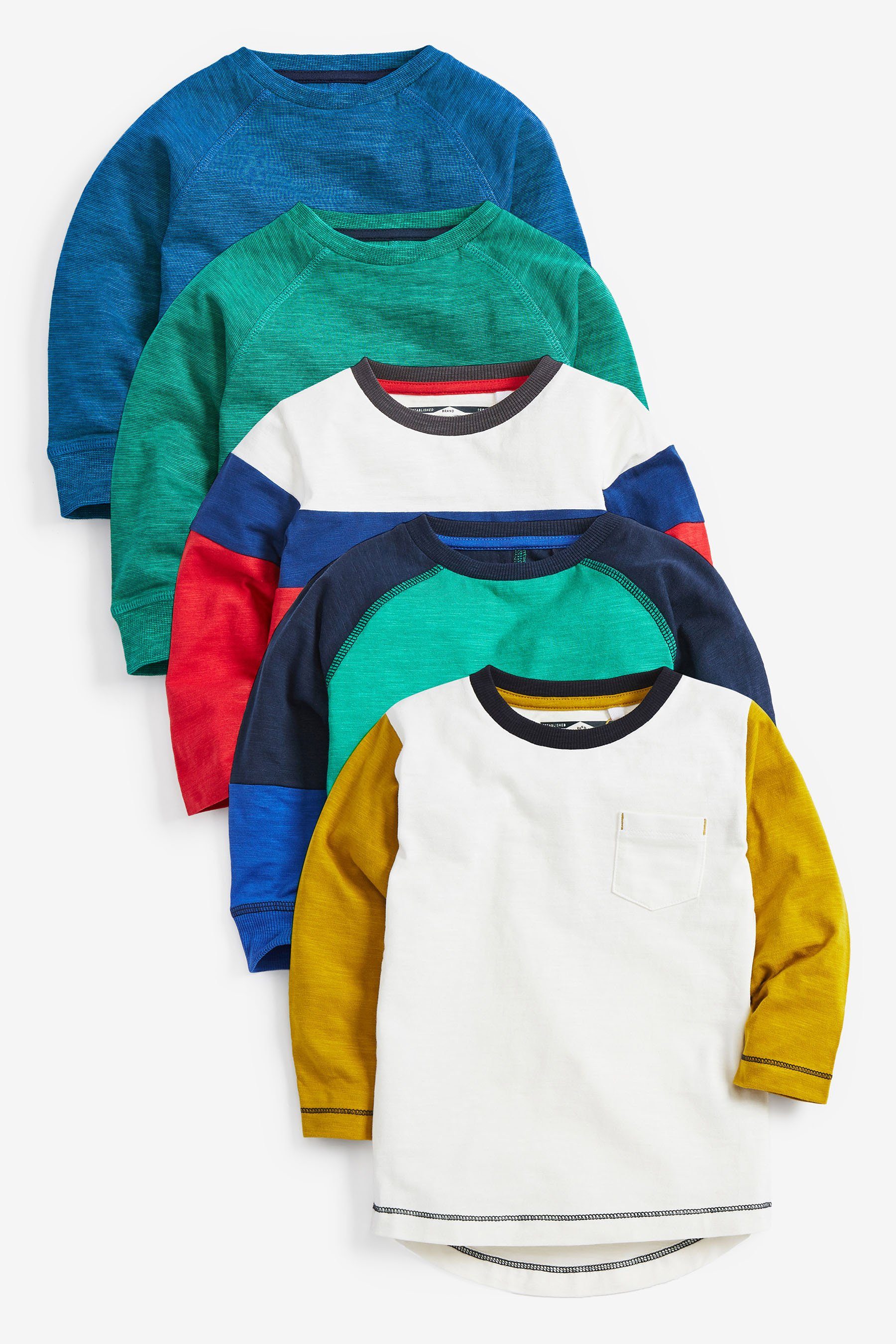 Langärmelige 5er-Pack Langarmshirt (5-tlg) T-Shirts in Blockfarben, Next