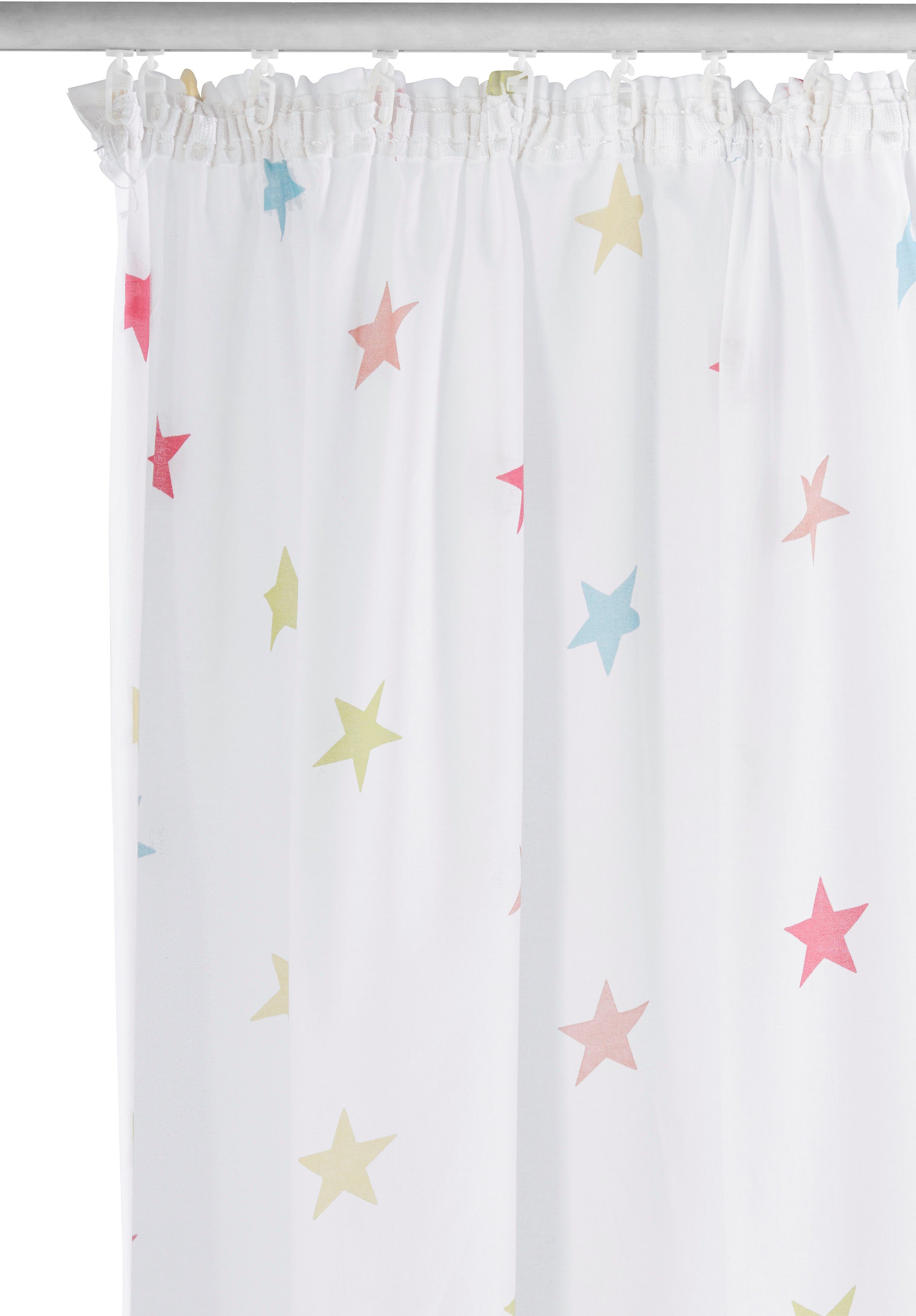OTTO home Gardine Stern (1 St), Kräuselband, halbtransparent, Kindergardine, einseitig mit Sternen bedruckt