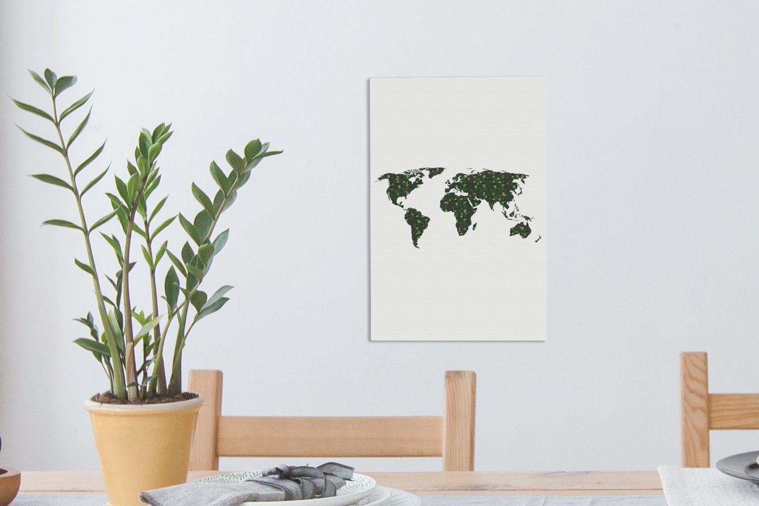 Pflanzen OneMillionCanvasses® St), Tropisch, Gemälde, - fertig (1 20x30 inkl. cm Zackenaufhänger, Weltkarte Leinwandbild bespannt - Leinwandbild