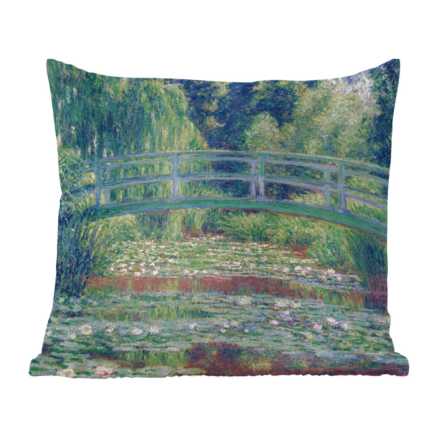 MuchoWow Dekokissen Die japanische Brücke und die Seerosen - Gemälde von Claude Monet, Zierkissen mit Füllung für Wohzimmer, Schlafzimmer, Deko, Sofakissen