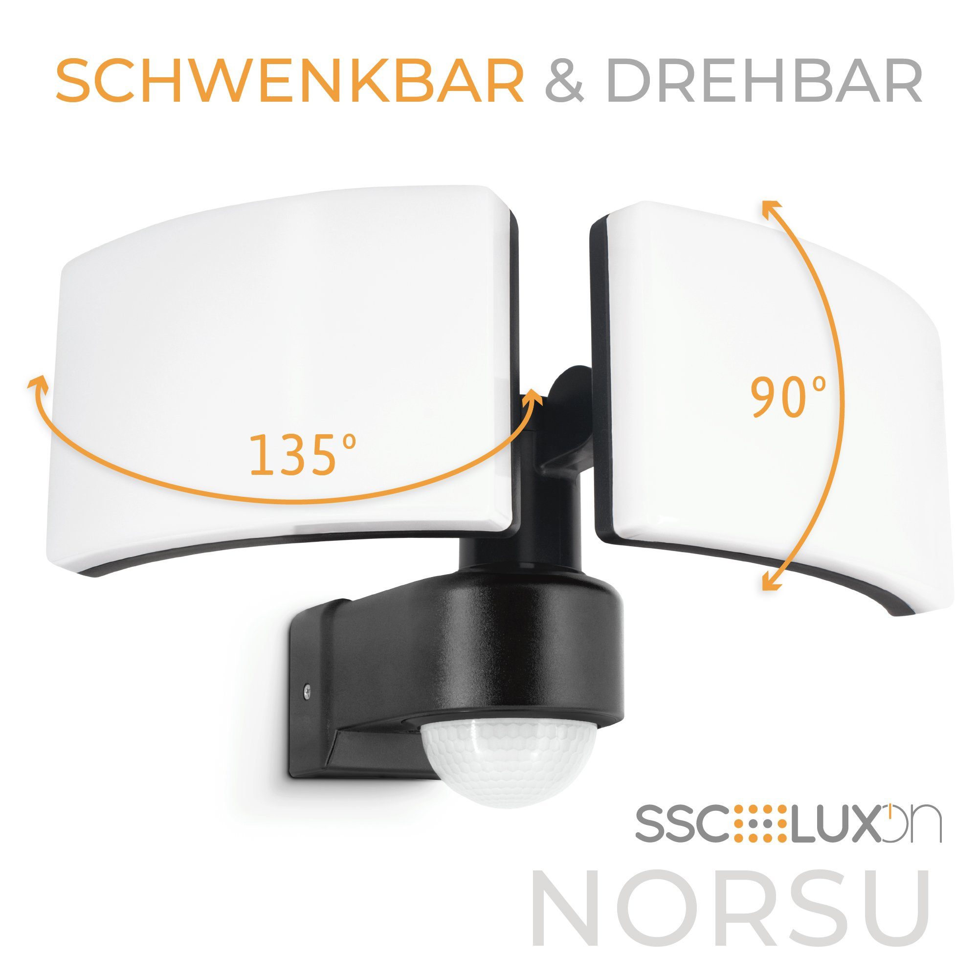 SSC-LUXon LED Aufbaustrahler NORSU LED Wandstrahler Bewegungsmelder IP65 schwenkbar drehbar 40W, Neutralweiß – Bild 5 von 5