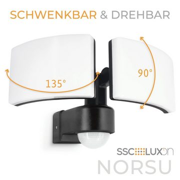SSC-LUXon LED Aufbaustrahler NORSU LED Wandstrahler Bewegungsmelder IP65 schwenkbar drehbar 40W, Neutralweiß