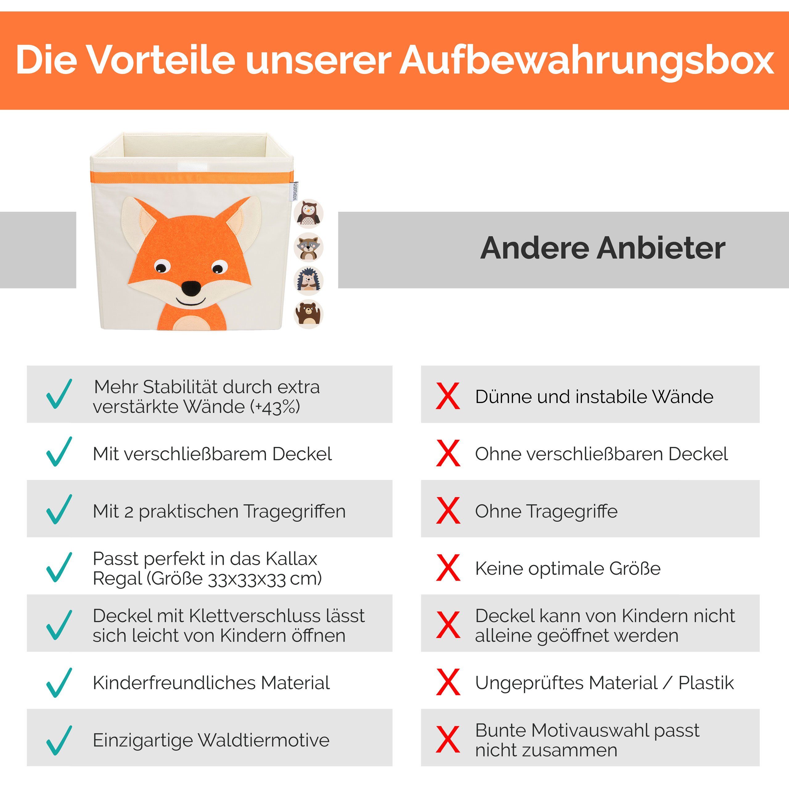 GLÜCKSWOLKE Aufbewahrungsbox Kinder - 15 Motive I Spielzeugkiste mit Deckel für Kinderzimmer (Größe 33x33x33), Boxen zur Aufbewahrung im Kallax Regal I Kiste fü – Bild 4 von 5