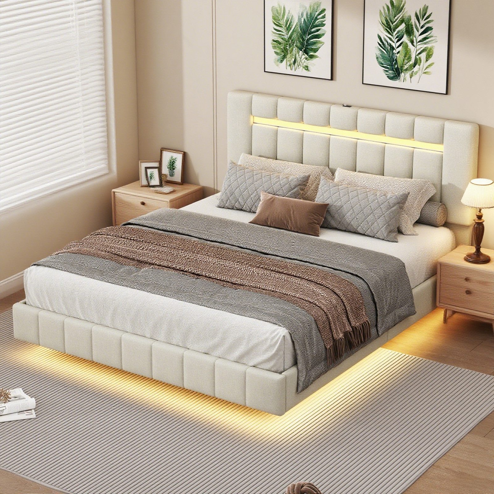 MODFU Polsterbett mit LED & Kopfteil günstig online kaufen