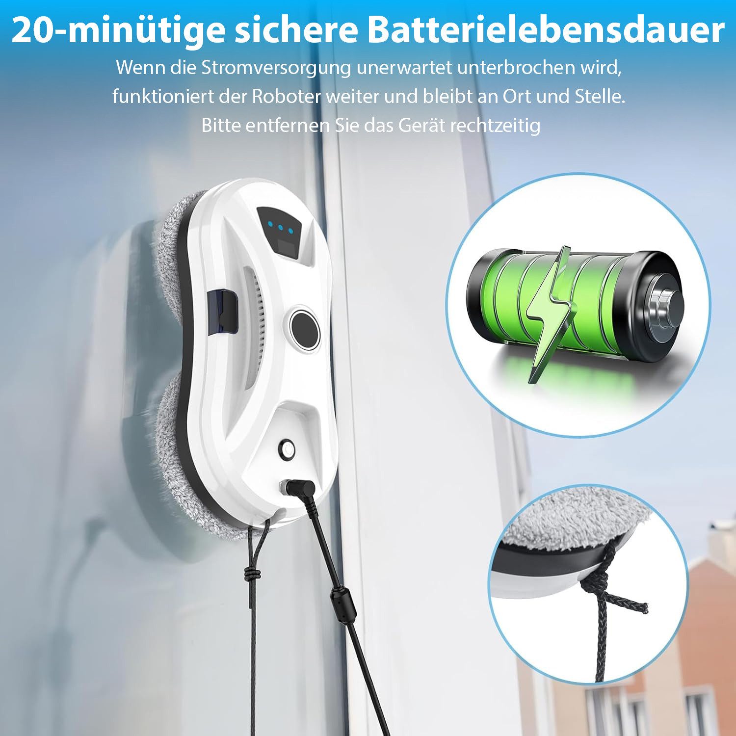 AKKEE Fensterputzroboter 5600Pa Elektrischer Fensterputzer mit Automatische Wasserstrahl, MEMS-Erkennungssystem – Bild 5 von 5