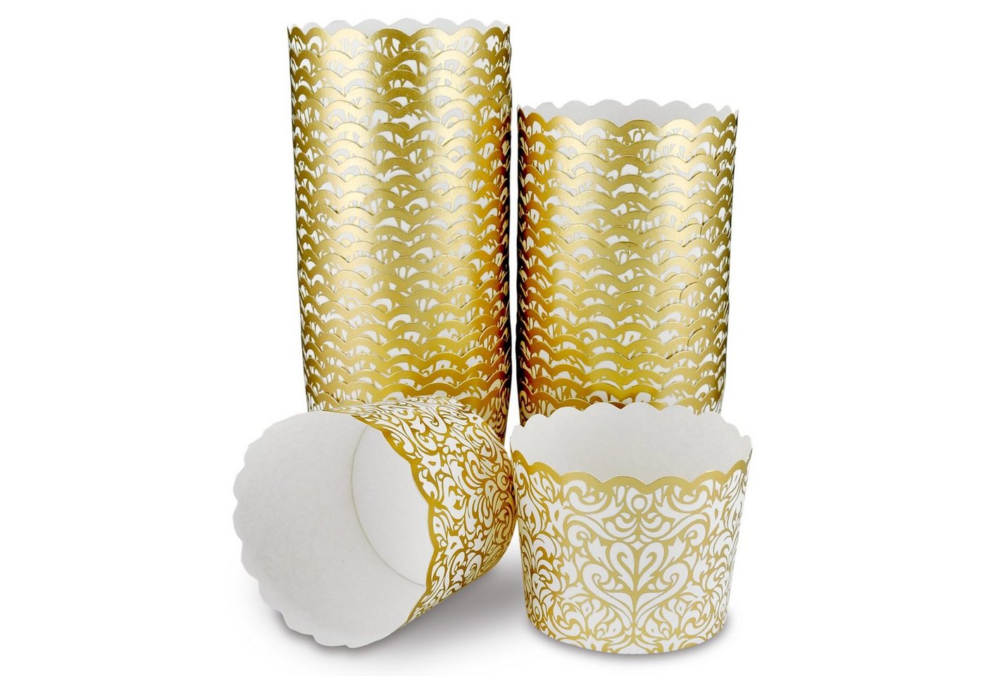 Frau WUNDERVoll Muffinform 25 Muffin Backformen, weiß gold Ornament/Barock, Durchmesser 6,1 cm, (25-tlg)
