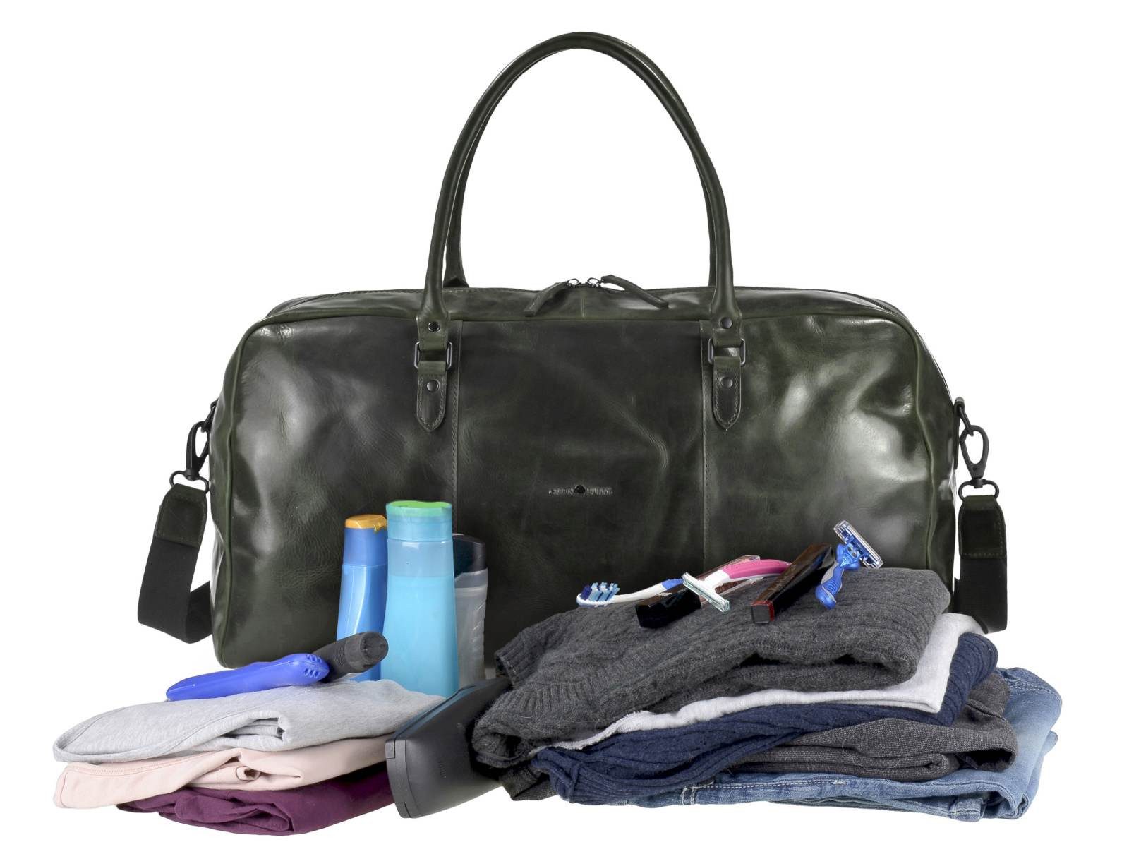 Greenburry Reisetasche "Newport" Leder Weekender Sporttasche, Weekender 55x26x26cm, Sporttasche, Leder