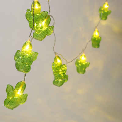 MARELIDA LED-Lichterkette LED Lichterkette Kaktus 10 warmweiße LED Batterie Sommer Party Innen, 10-flammig