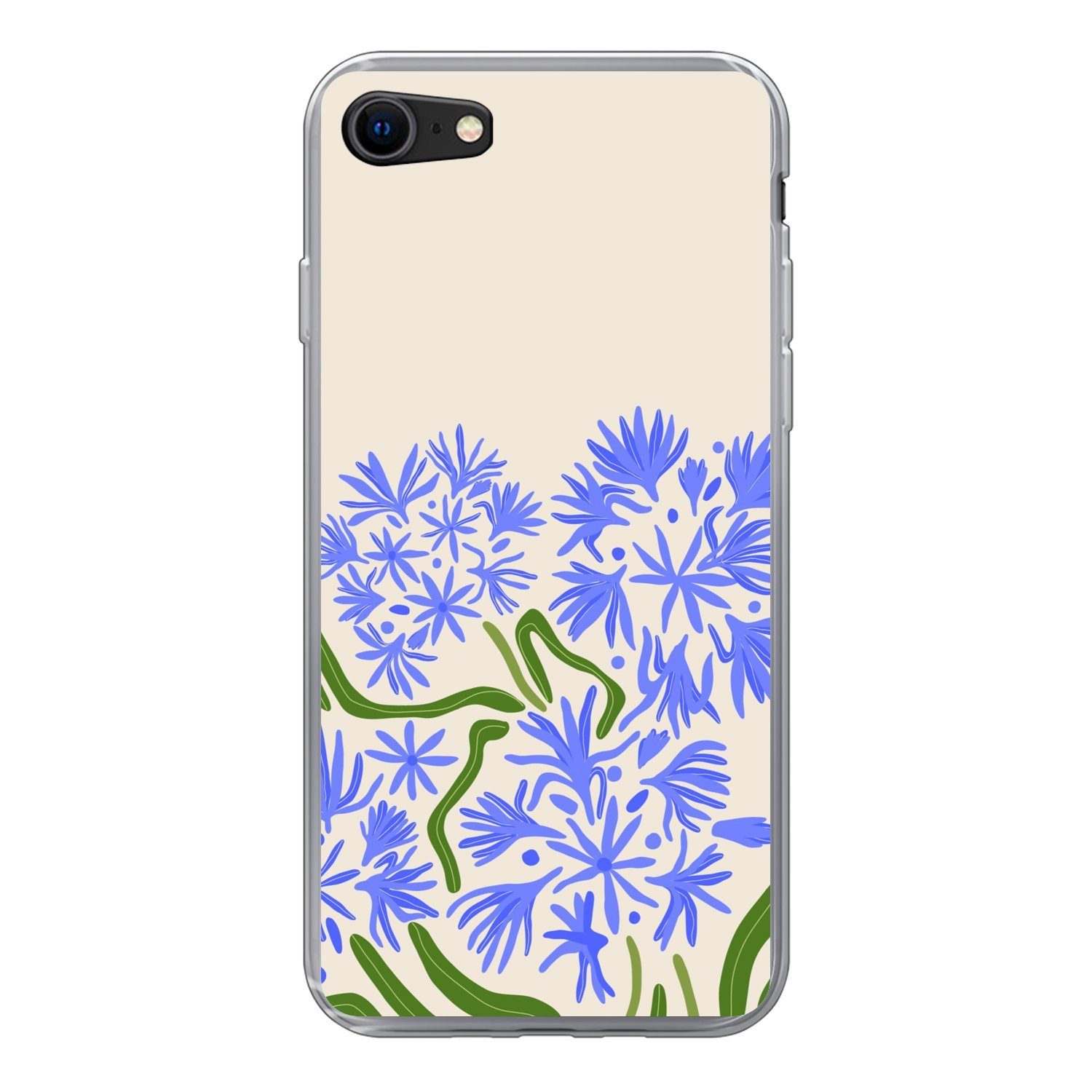 MuchoWow Handyhülle für Apple iPhone 7 Blume - Blau - Blatt - Einfach, Smartphone-Bumper, Print, Handy Schutzhülle Dünn