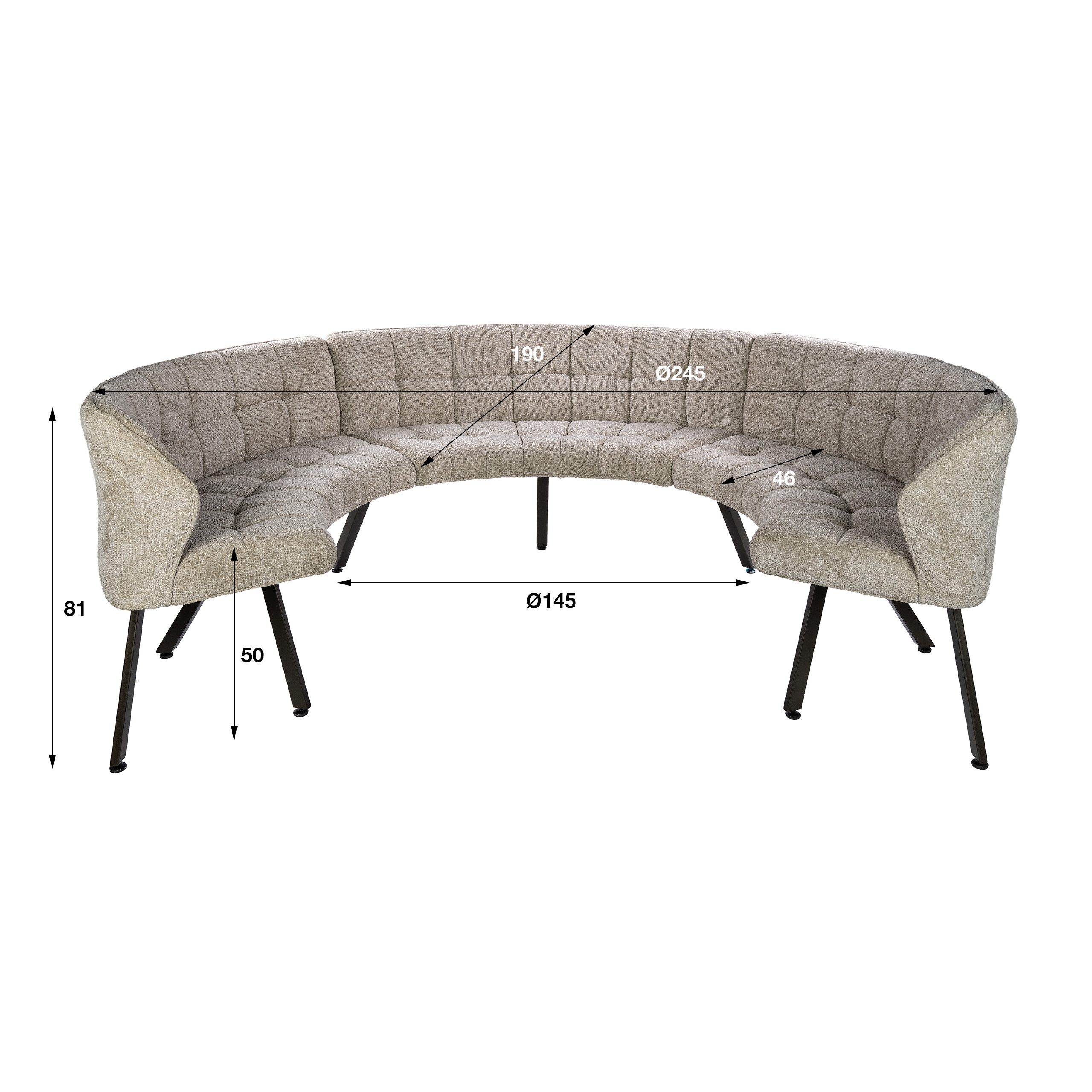 Maison ESTO Essbank runde Esszimmerbank Polsterbank 3-teilig Stoff Sand 245 cm gepolstert, Ideal für runde Esstische bis Ø 120 cm