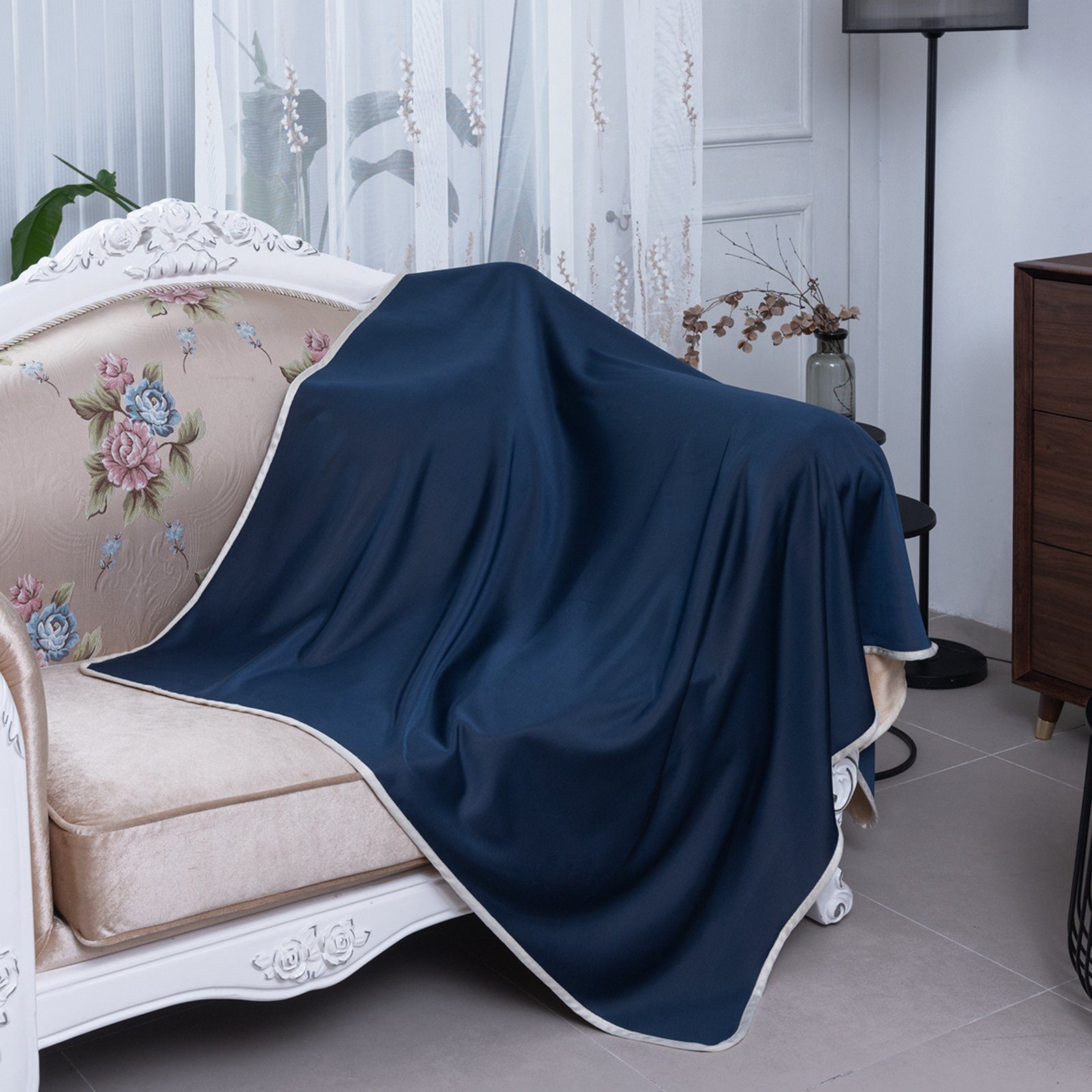 152x127cm, Rosnek, superweiches Baby-Decke doppelseitig, Tagesdecke Marineblau Flanell-Fleece; für Sofa-Bettzeug, kühlend, Sommerdecke