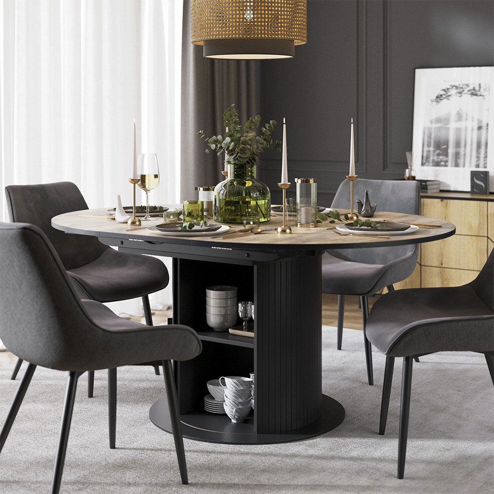 Vicco Esstisch Tavero, Eiche rustikal/Schwarz, 120-160 x 120 cm ausziehbarer (1-St)