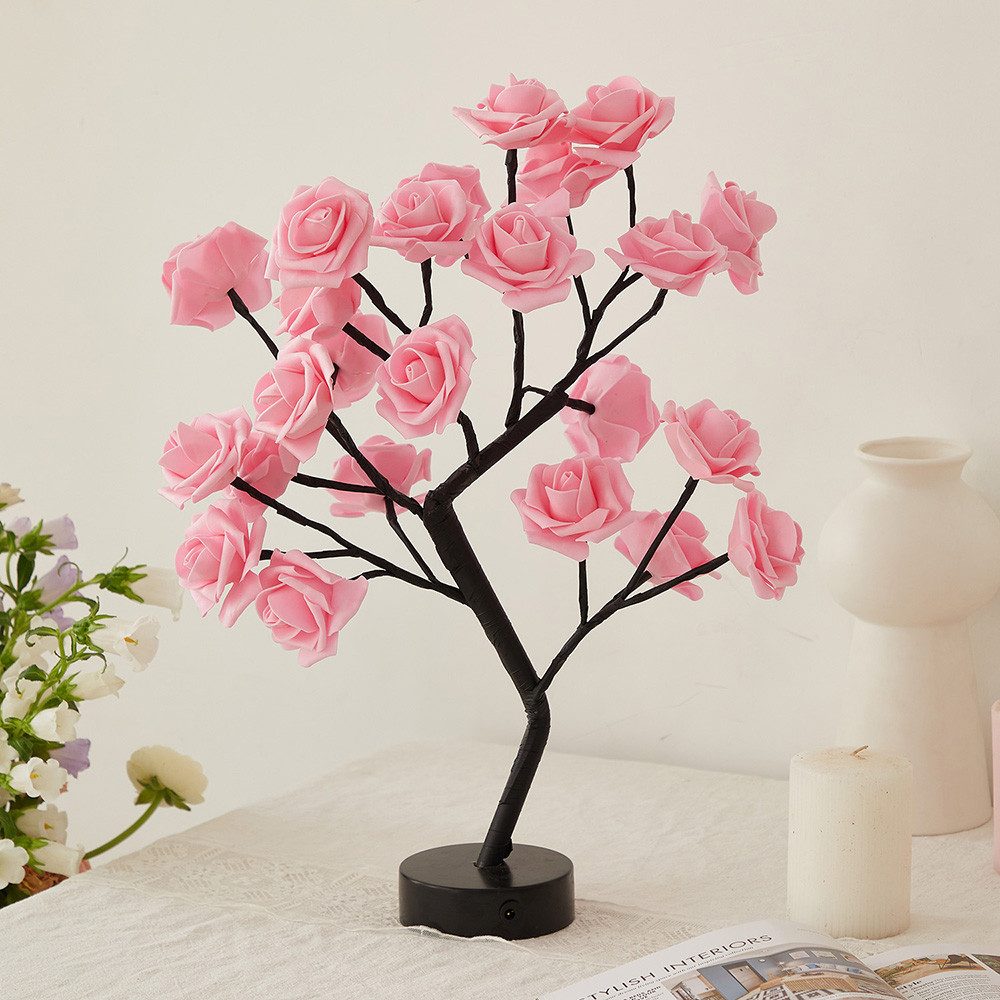 MUPOO LED Baum Rosenblütenbaum Licht für Tischplatte, LED-Tisch-Bonsai-Baum Lichtdekor, Rosa Rose, schwarze Basis, LED fest integriert, für Valentinstag,Zuhause – Bild 5 von 5