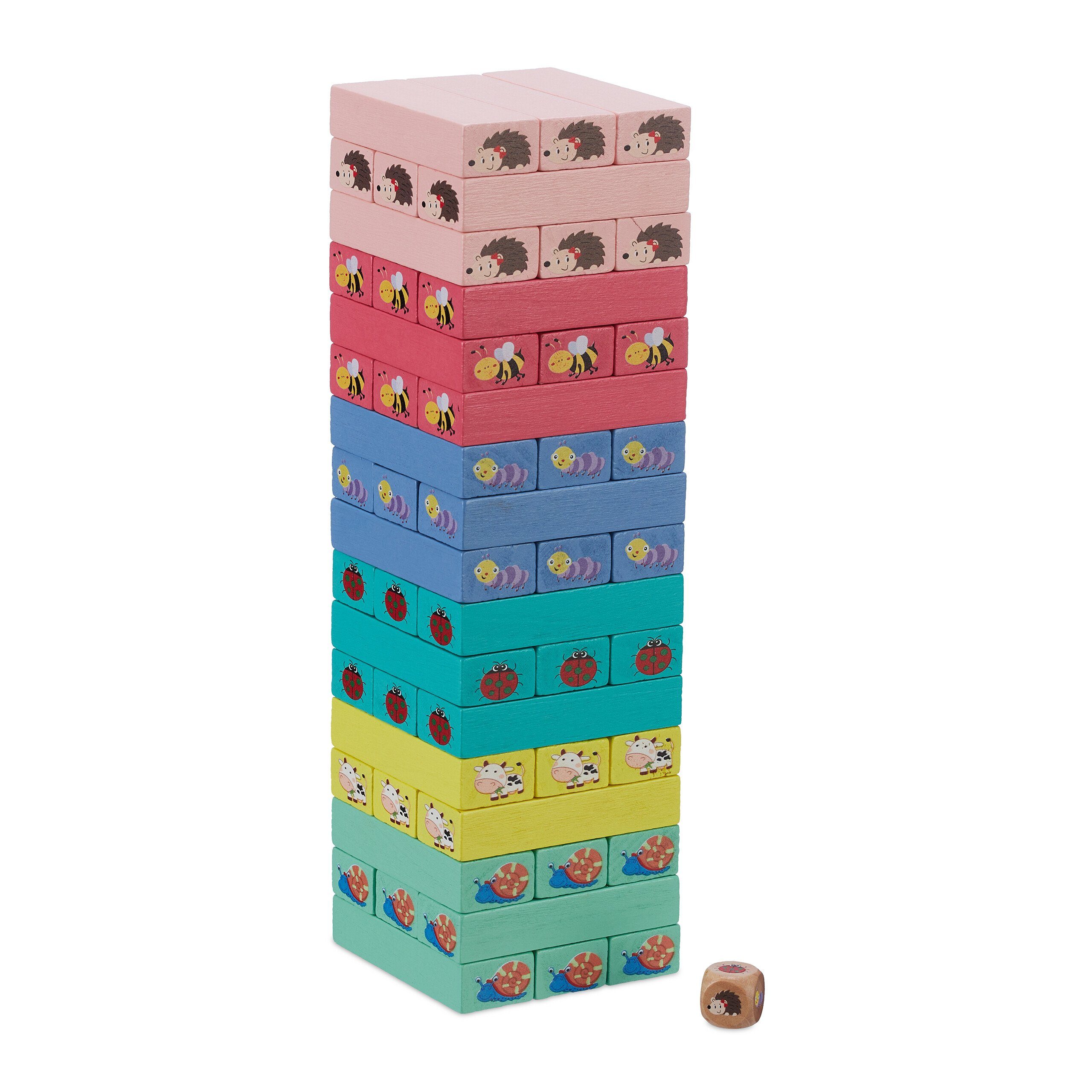 relaxdays Stapelspielzeug Bunter Wackelturm aus Holz mit Tieren, (52-tlg)