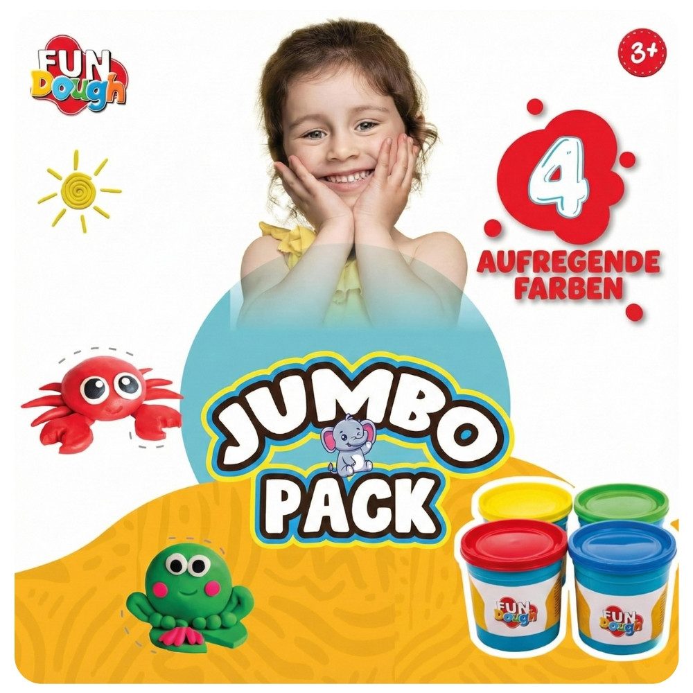 Funskool Knete Kreative Knetmasse für Kinder – Spiel & Bastelspaß (Kreativ-Set Knetmasse, 4 Jumbo-Dosen Knetmasse à 125 g, 500 g Gesamtgewicht), Fördert Motorik & Fantasie