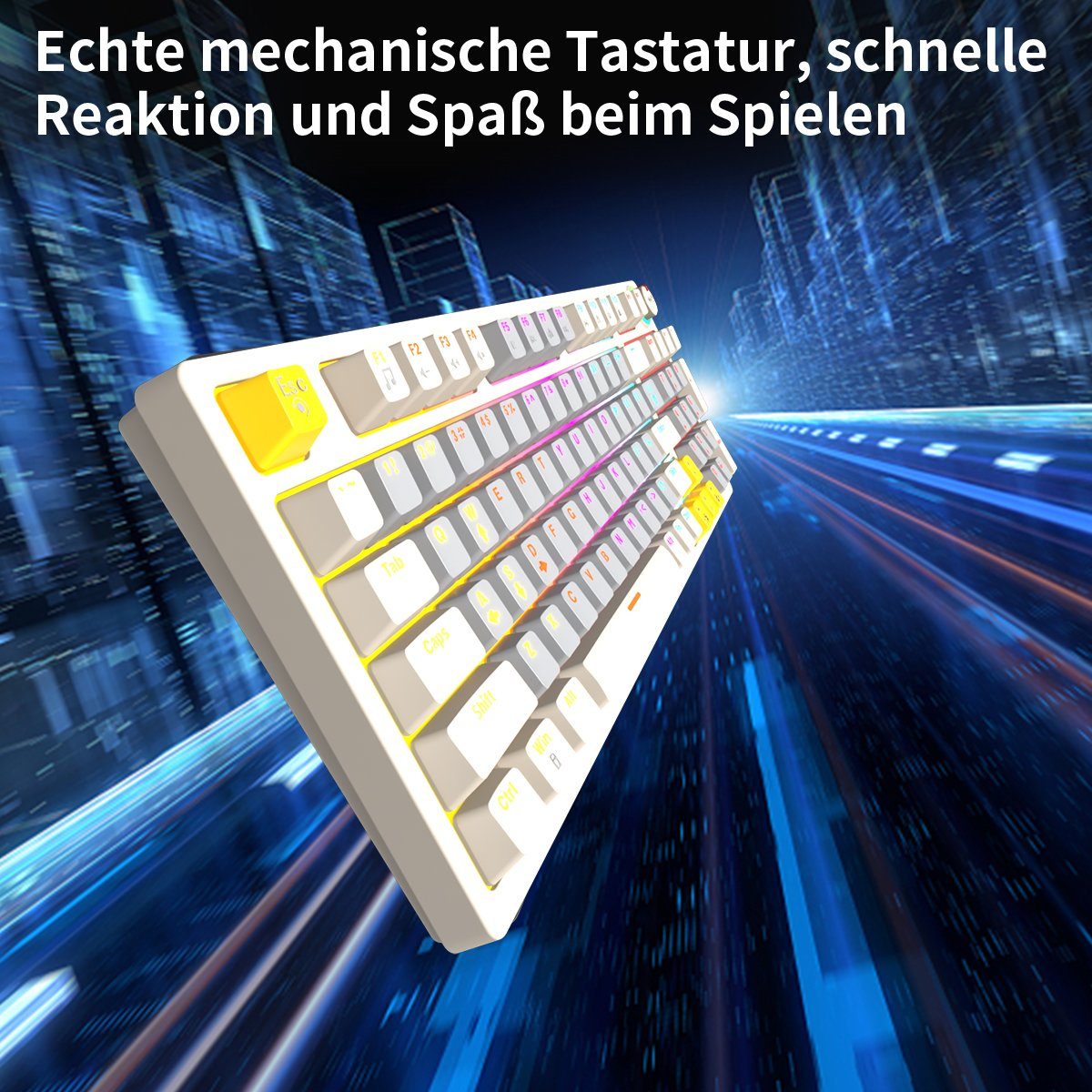 BUMHUM Nicht deutsche mechanische und RGB-Gaming-Tastatur (Zweifarbige Gaming-Tastatur Echte Doppel- Tastatur Kabe) Dreifarbige mit Weiß Tastatur,RGB-Beleuchtung