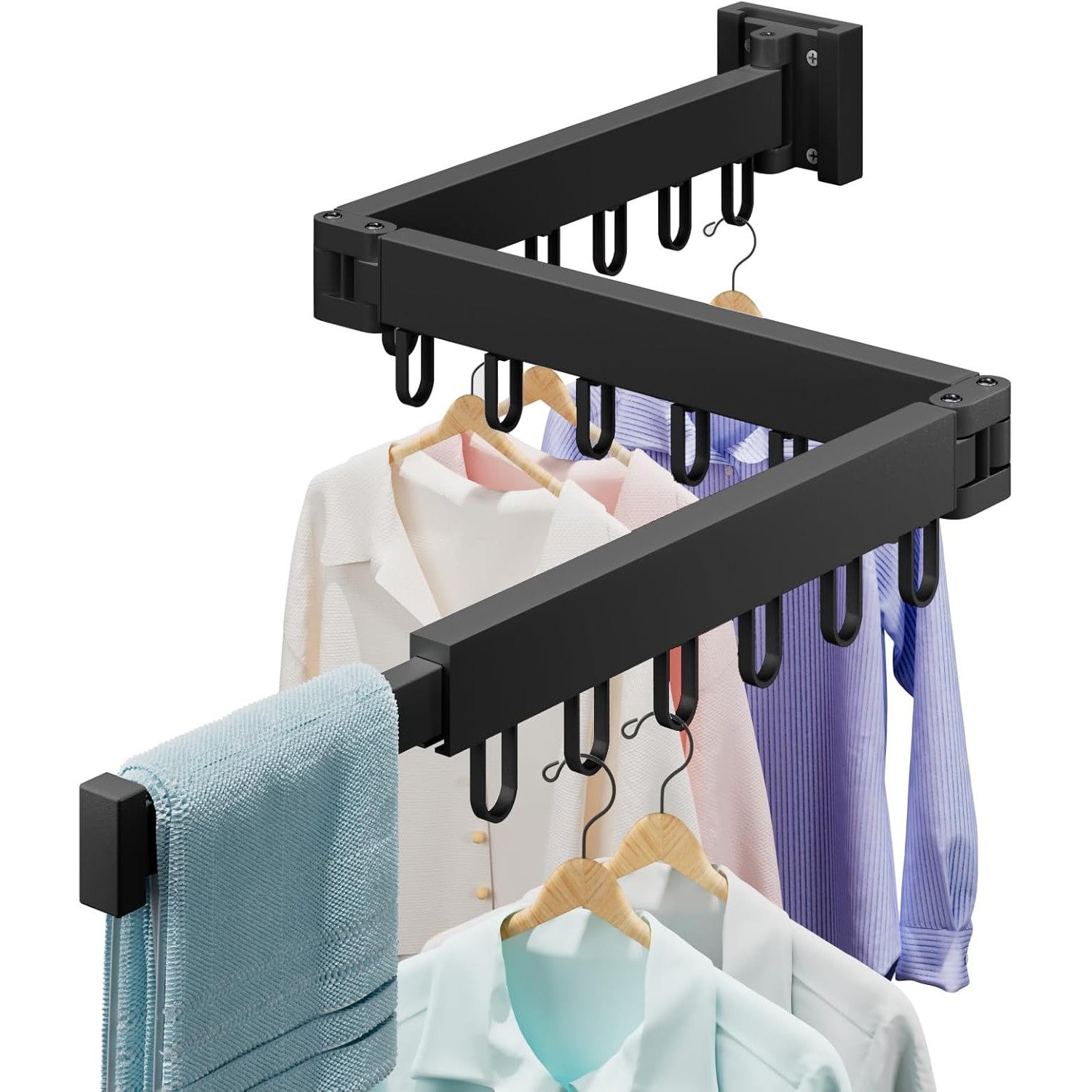 OSTWOLKE Wandwäschetrockner Wäscheständer Wandmontage Klappbar Ausziehbar 120cm, mit 18 Haken, für Balkon, Wäsche, Badezimmer
