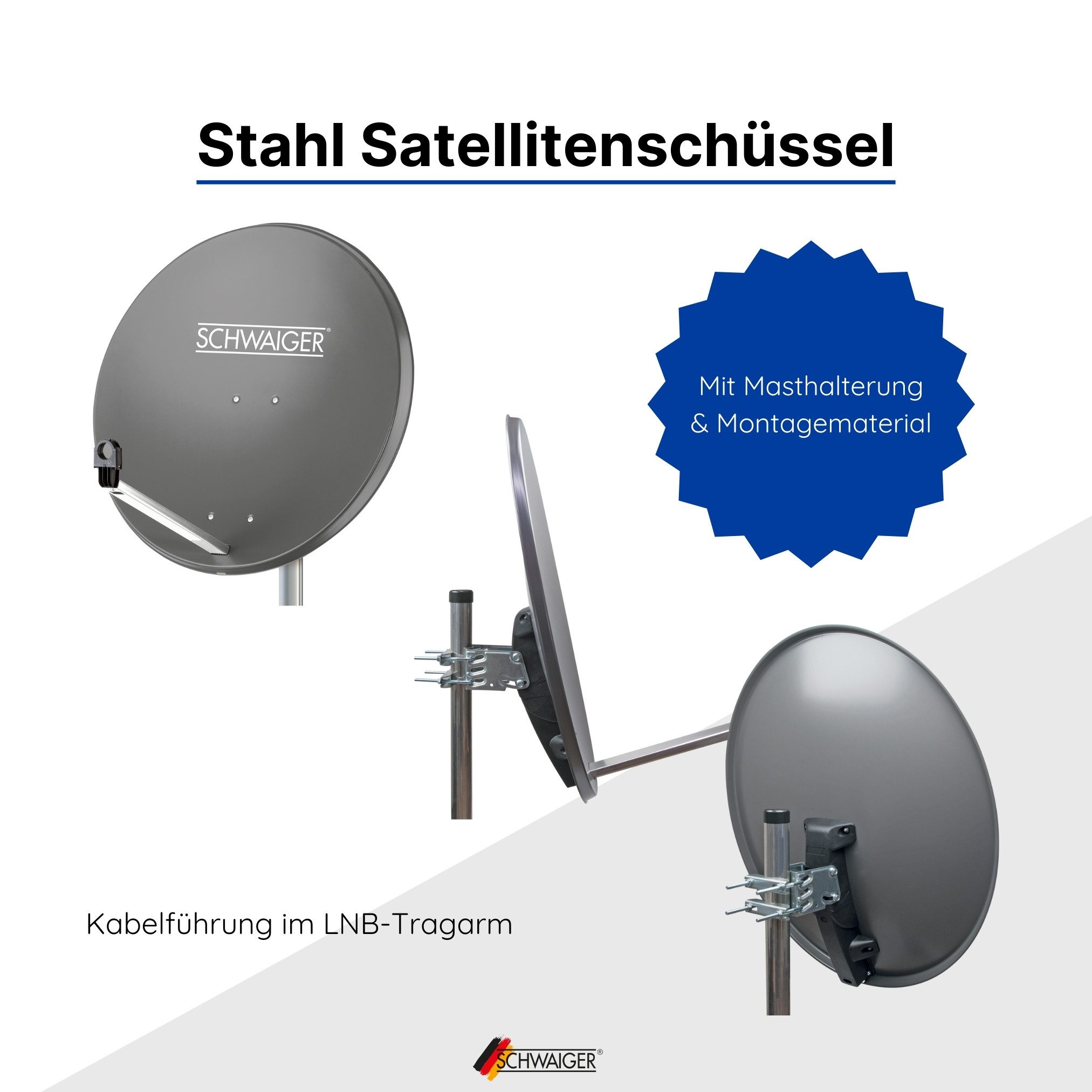 Schwaiger 714517 SAT-Antenne (75 cm, Stahl, Quad LNB, anthrazit)