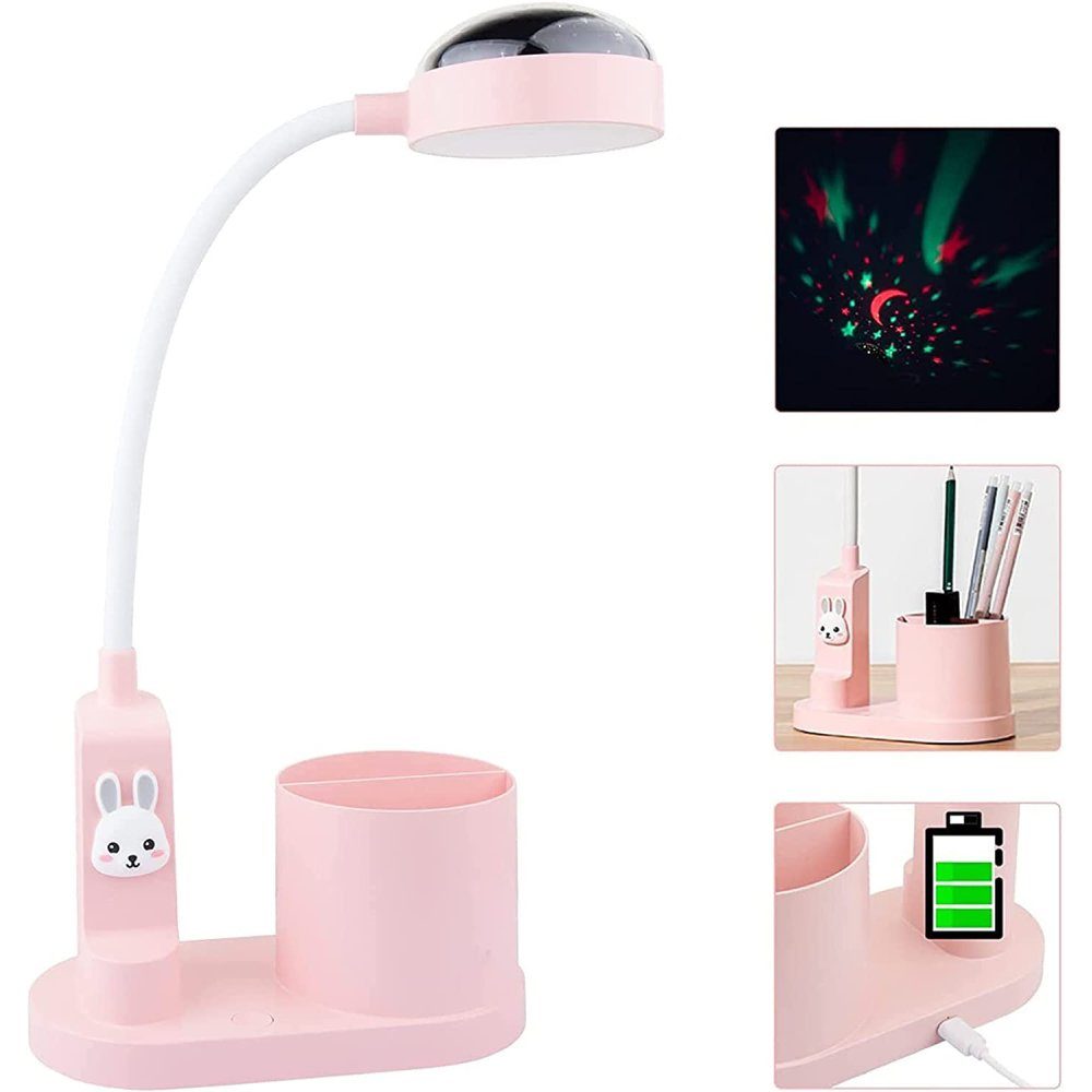 GelldG LED Schreibtischlampe Schreibtischlampe Kinder Nachttischlampe mit Stifthalter rosa