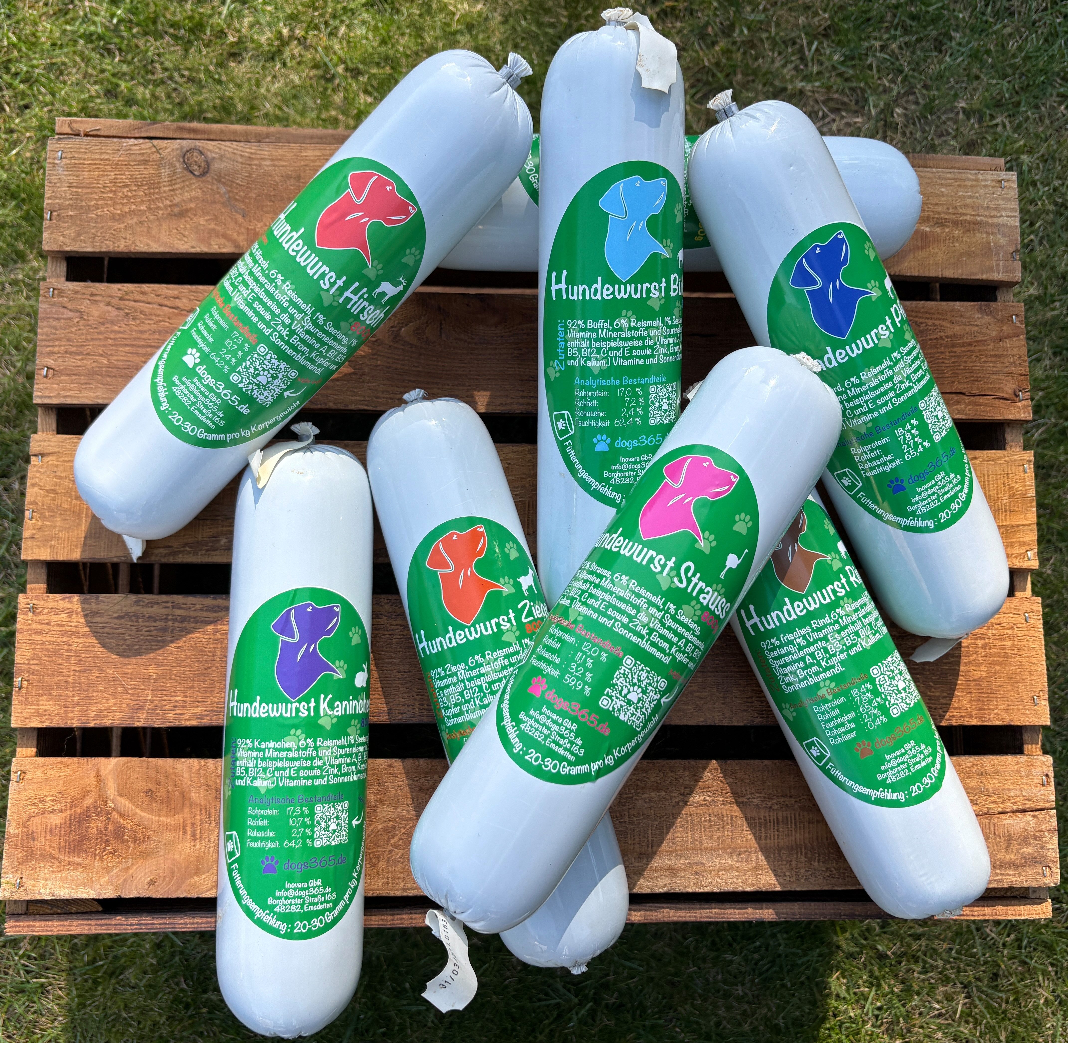 dogs365.de Hundewurst 800 Gramm, für: Hunde