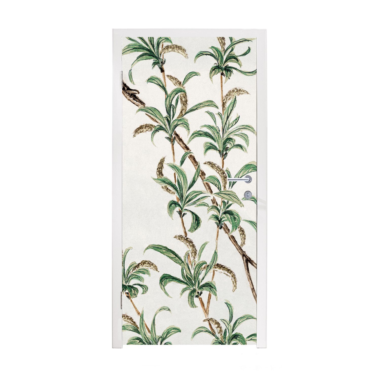 MuchoWow Türtapete Japan - Blätter - Jahrgang, Matt, bedruckt, (1 St), Fototapete für Tür, Türaufkleber, 75x205 cm