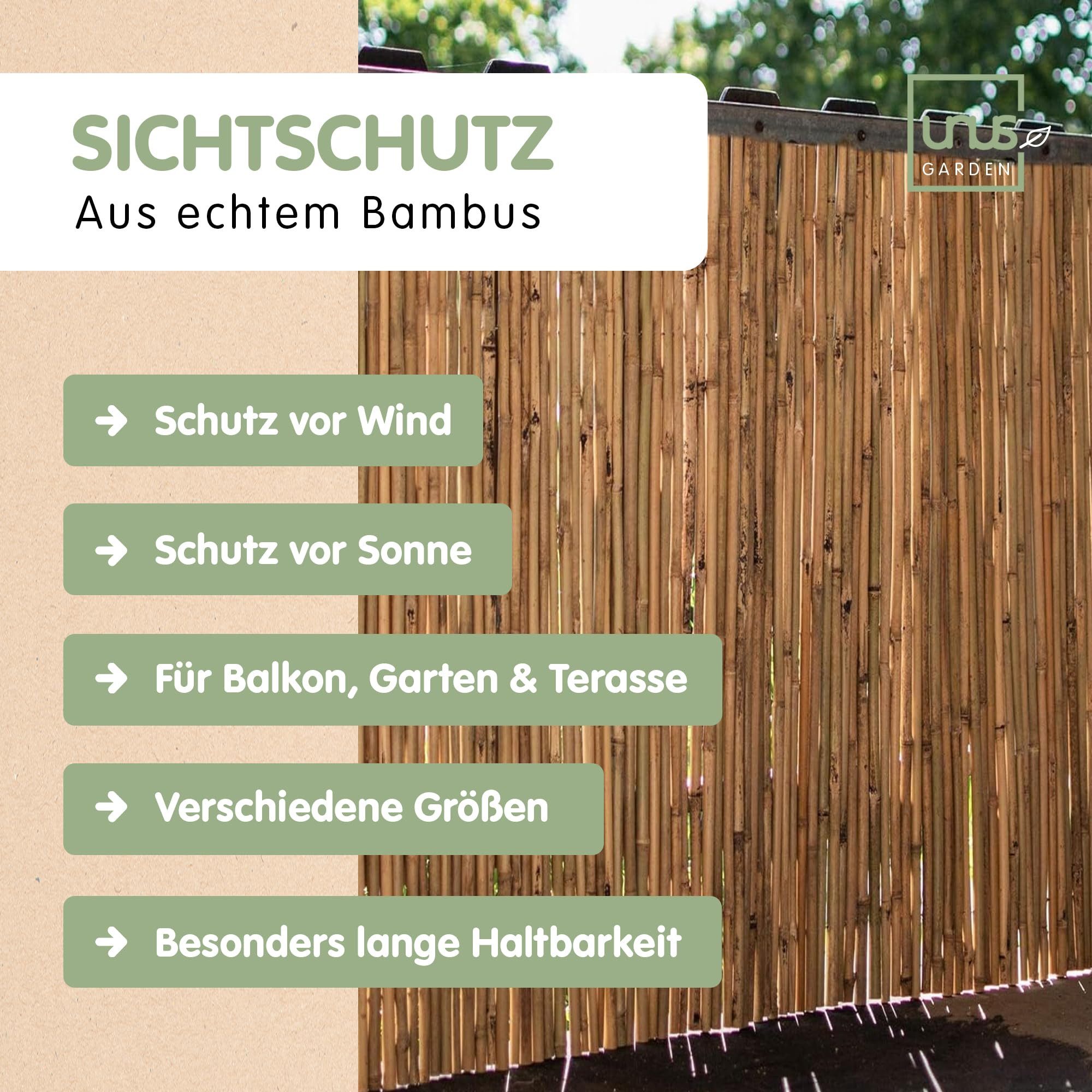UNUS GARDEN Balkonsichtschutz Sichtschutzmatte Bambus (1-St., verschiedene Größen) Windschutz, natürlicher Sichtschutz, Sichtschutzzaunmatte – Bild 4 von 5