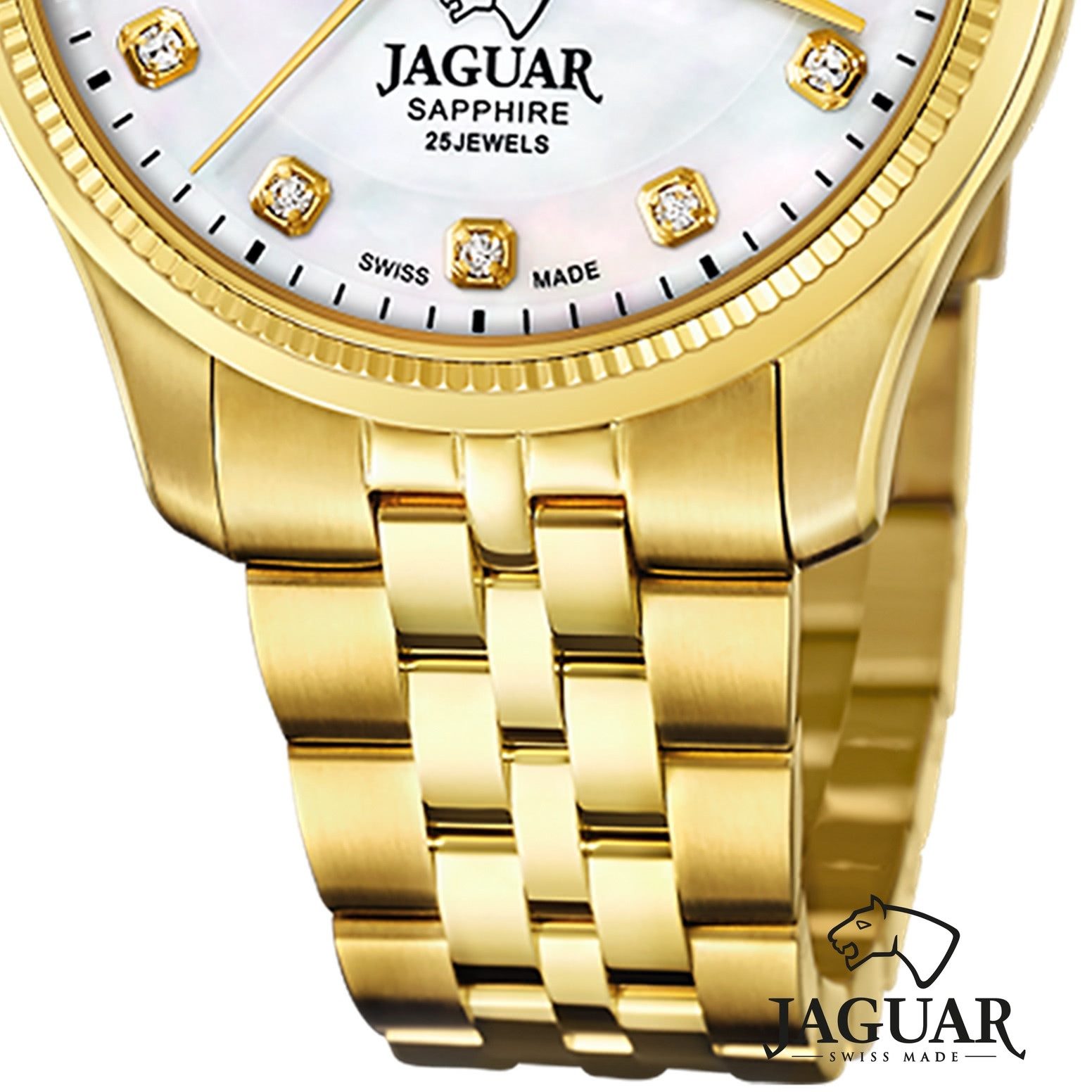 JAGUAR Quarzuhr Jaguar Damenuhr Edelstahl gold Jaguar, (Analoguhr), Damen Armbanduhr rund, Edelstahlarmband gold