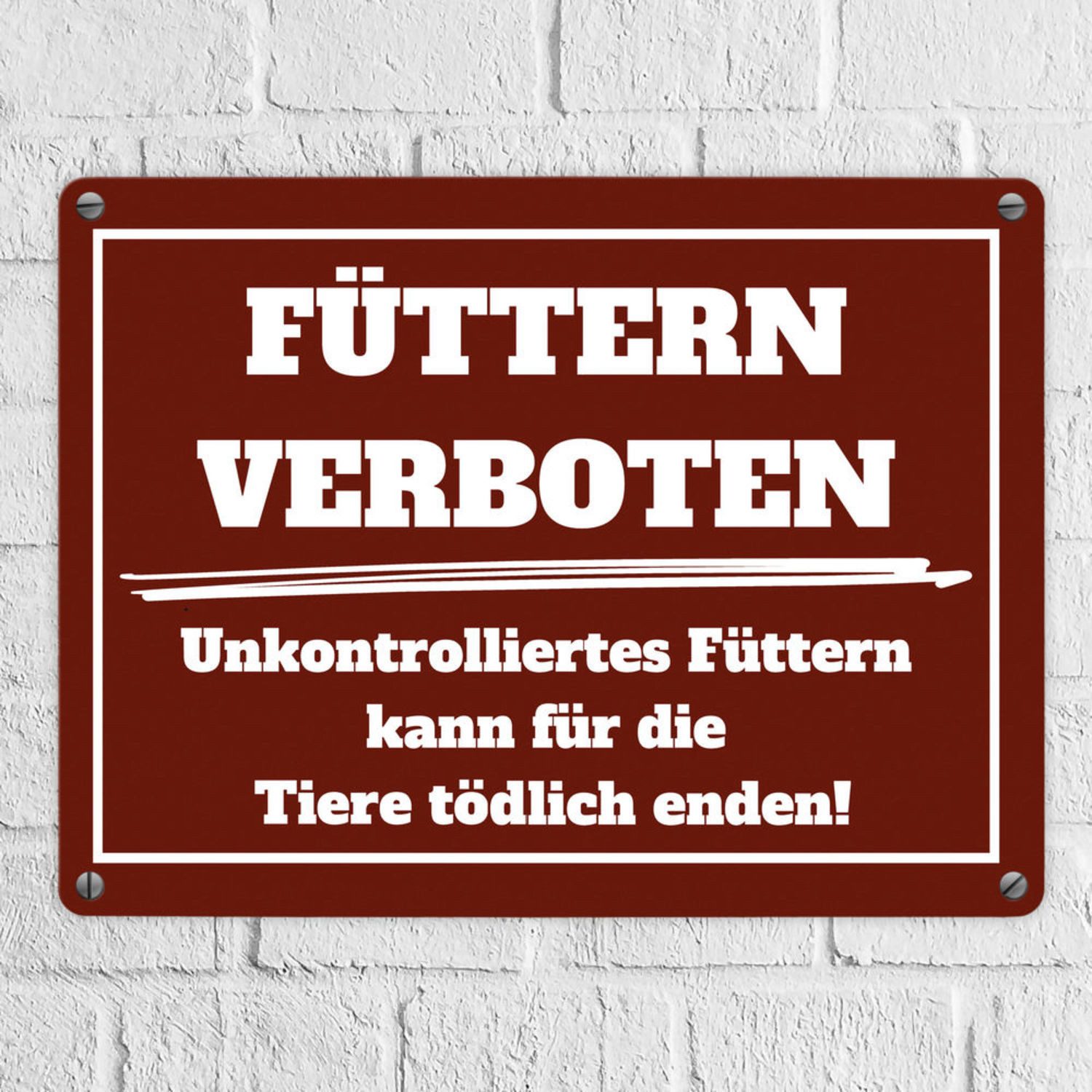 speecheese Metallschild Füttern verboten mit Erklärung Koppel Metallschild in 15x20 cm rot