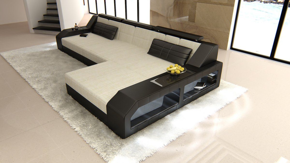 Sofa Dreams Ecksofa Stoffsofa Polster Couch Arezzo L Form Stoff Polstersofa, mit LED, wahlweise mit Bettfunktion als Schlafsofa, Designersofa