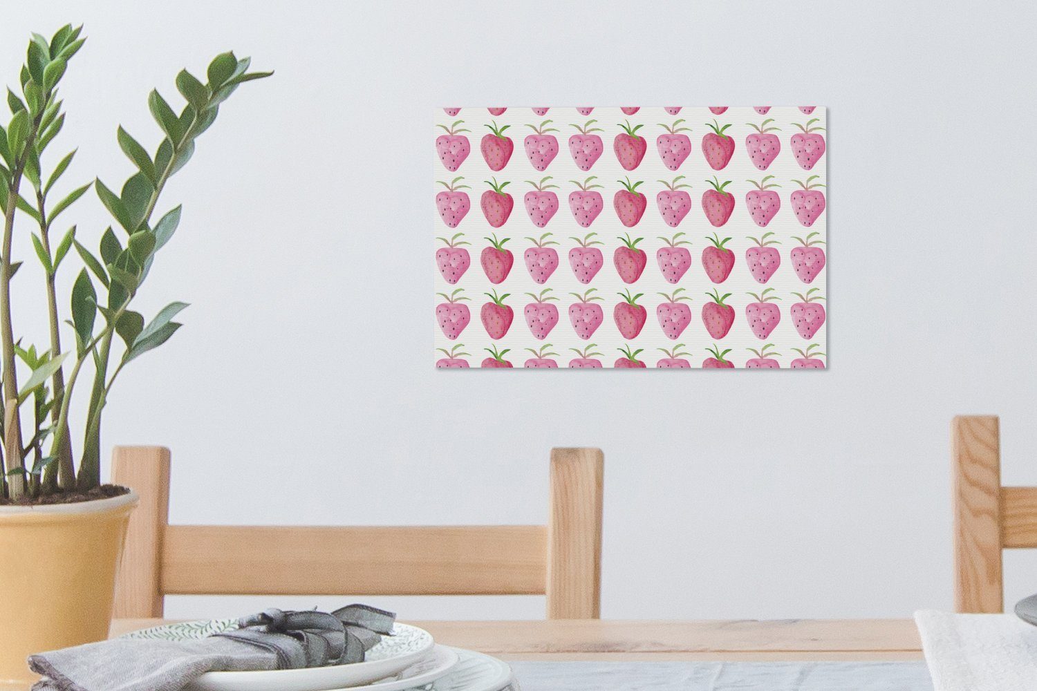OneMillionCanvasses® Leinwandbild Aufhängefertig, - (1 30x20 Erdbeere - Leinwandbilder, Wandbild Aquarell St), cm Design, Wanddeko