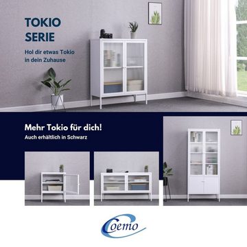 Coemo Highboard, Tokio Weiß Metall, 2 Glastüren, Einlegeboden - langlebig & elegant