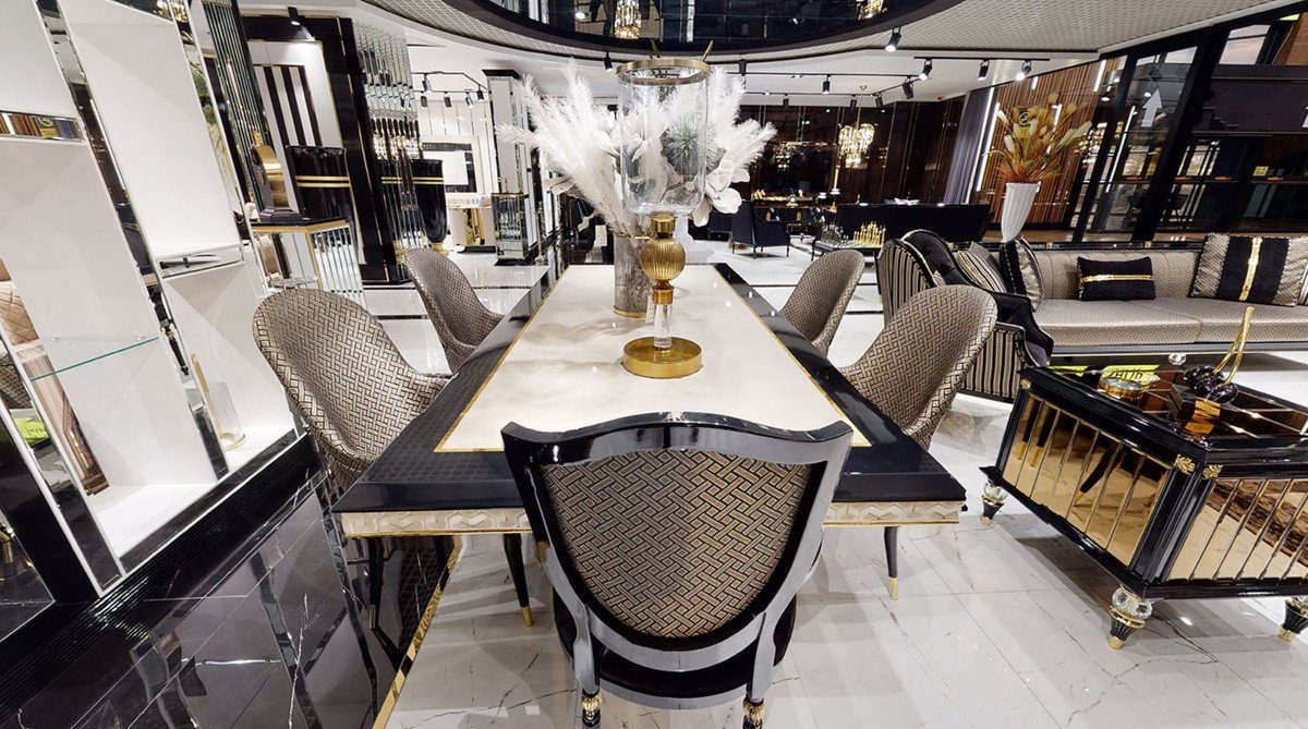 Art Qualität Esstisch Tisch Weiß / Luxus Art Esszimmer Deco Möbel Gold Esstisch Esszimmer - Art - Deco Luxus Padrino Deco Schwarz - / Casa