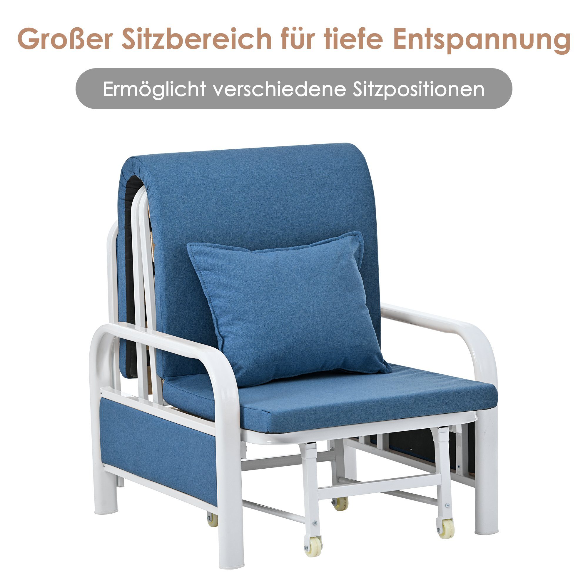 Odikalo Chaiselongue mit Sessel, 2 Schlafsofa 3 Liegen, in Farben 1 Kissen,umwandelbar, Blau