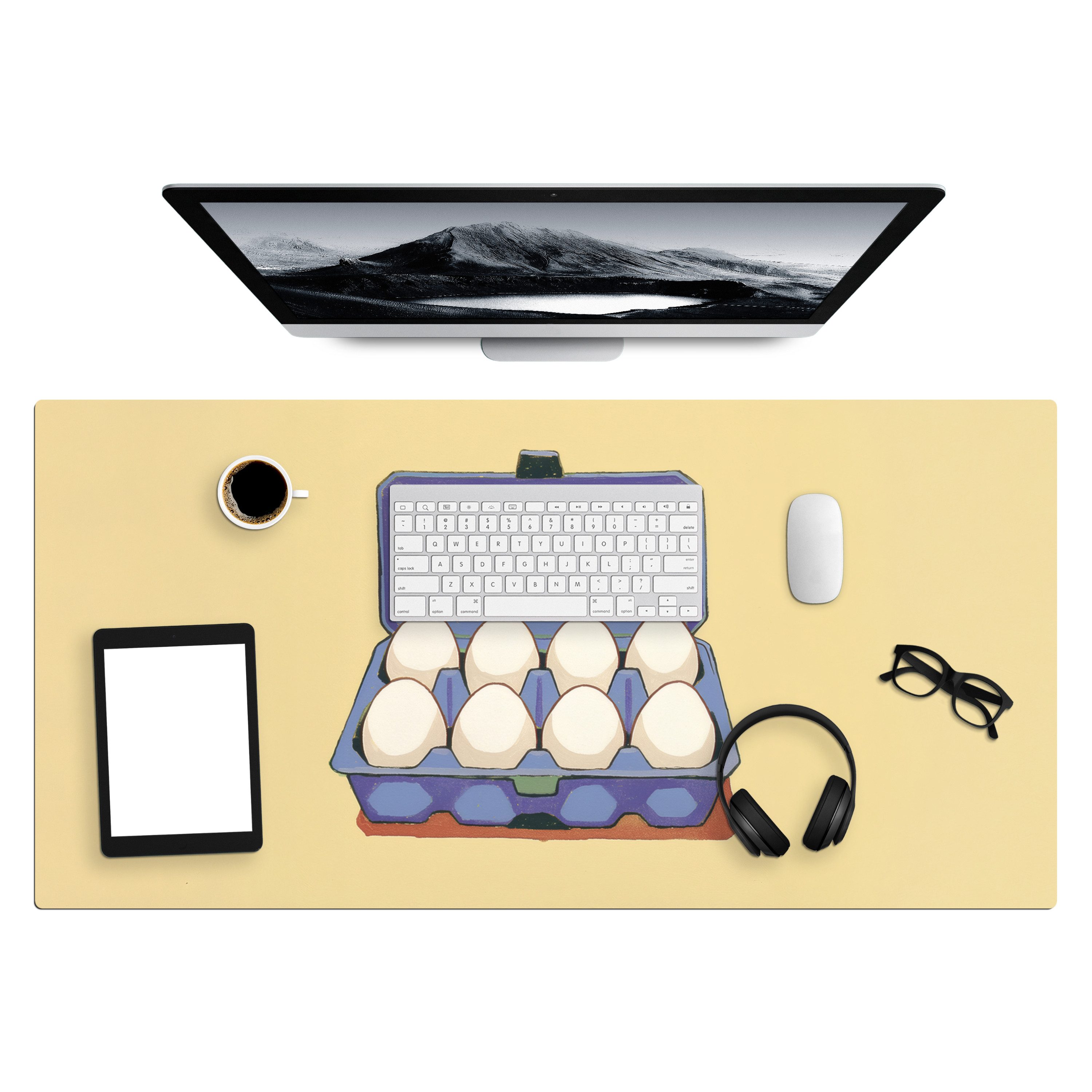 MuchoWow Gaming Mauspad Eier - Box - Minimalistisch - Blau (1-St), Gaming Mousepad XXL, Schreibtischunterlage, Gaming Zubehör, 100x50 cm