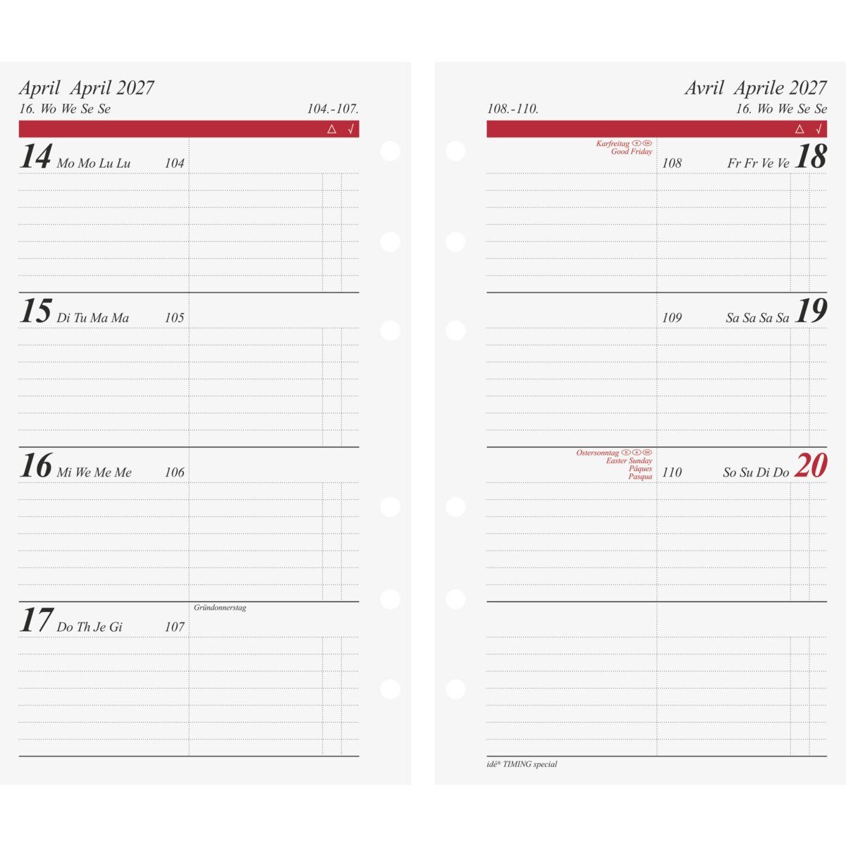 rido ide Terminplaner Wochenkalendarium Timing Special 8,7x15,3cm 1 Woche/2 Seiten 2027