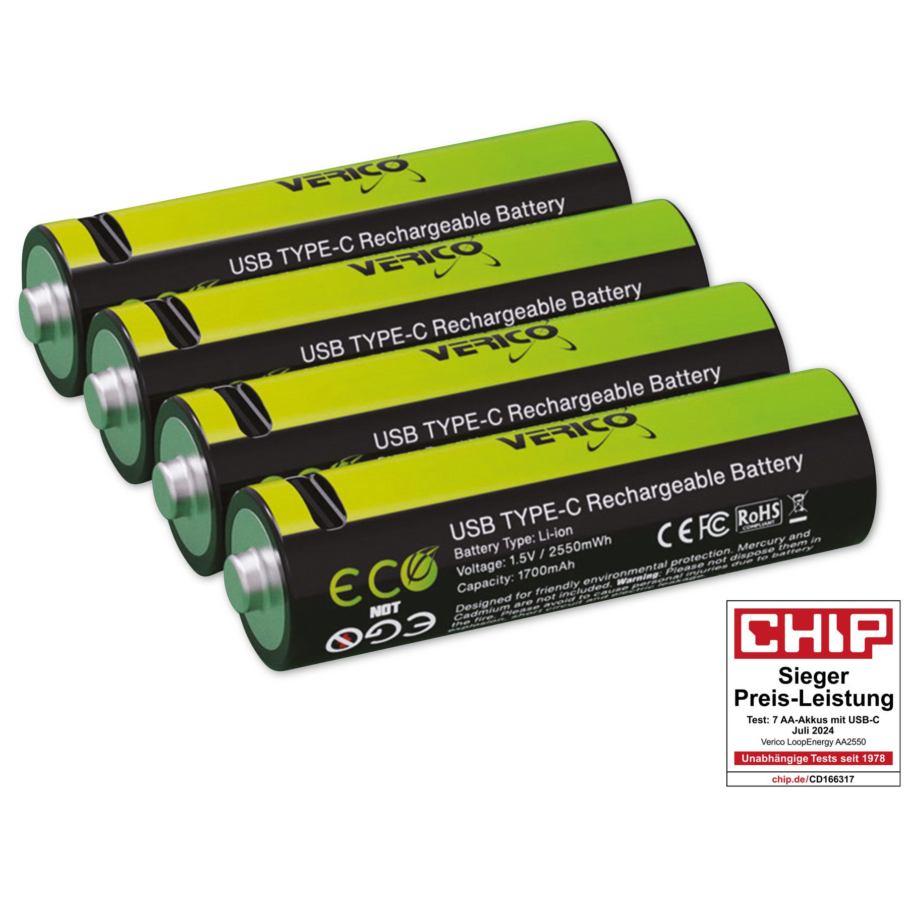 Verico VERICO Li-Ion-Akku Loop Energy AA, mit USB-C Buchse, 4er Pack Akku