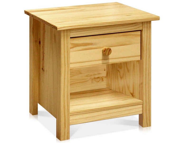 Moebel-Eins Nachttisch, TOBINO Nachtkommode mit 1 Schublade, Material Massivholz, Kiefer