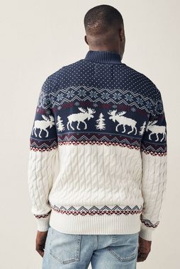 Next Rundhalspullover Weihnachts-Strickpullover mit Reißverschlusskragen (1-tlg)