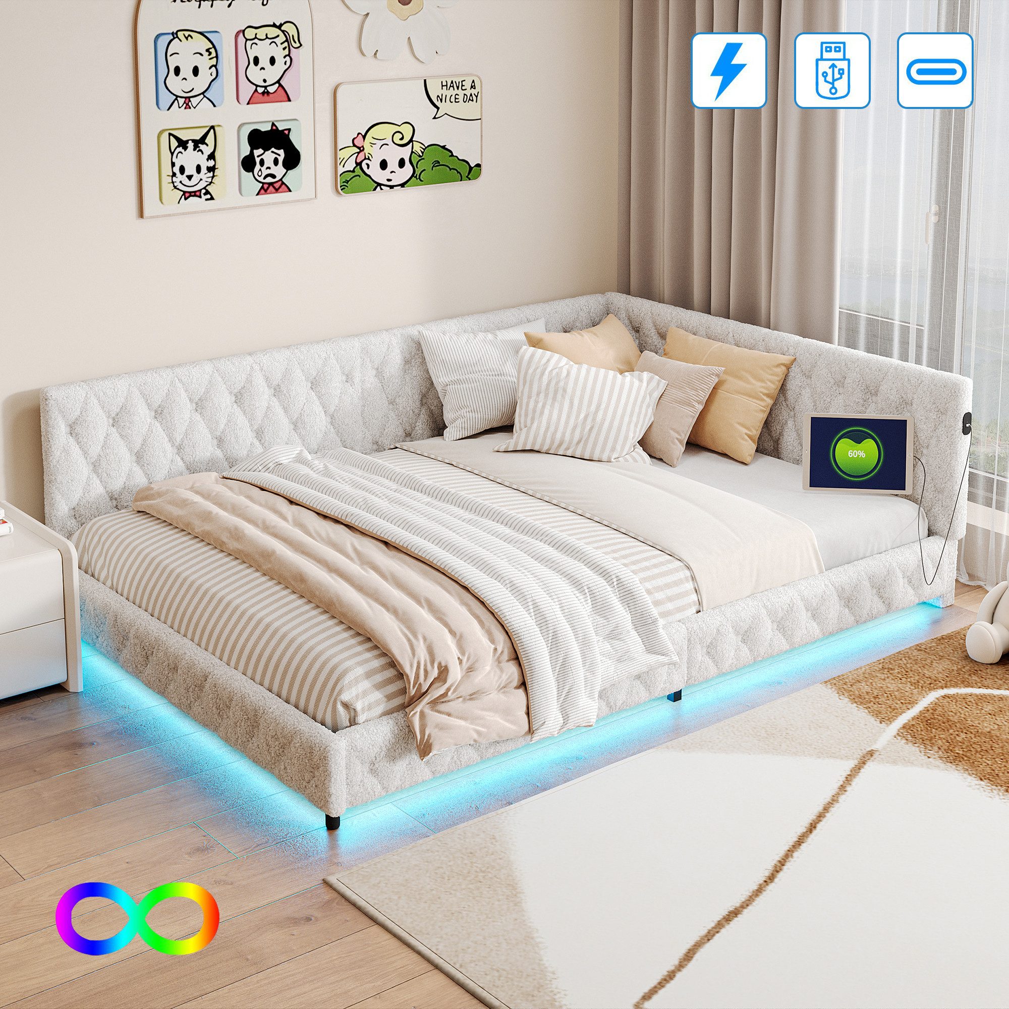 Furnishings Home Polsterbett Doppelbett Daybett Tagesbett (1 tlg. Mit USB & günstig online kaufen