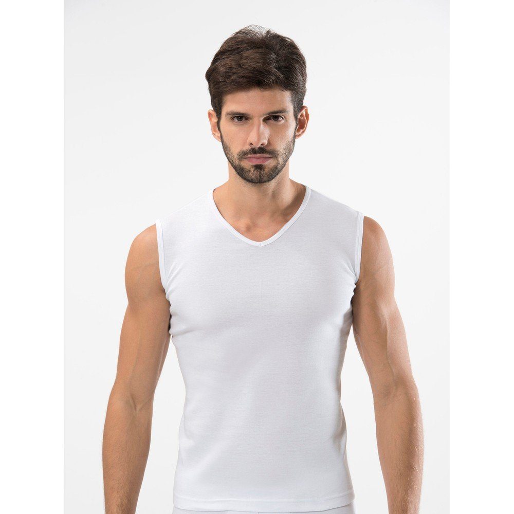 Selef Creation Unterhemd 2er Set Unterhemd T-Shirt Business-Sport Ärmellos aus Baumwolle Weiß