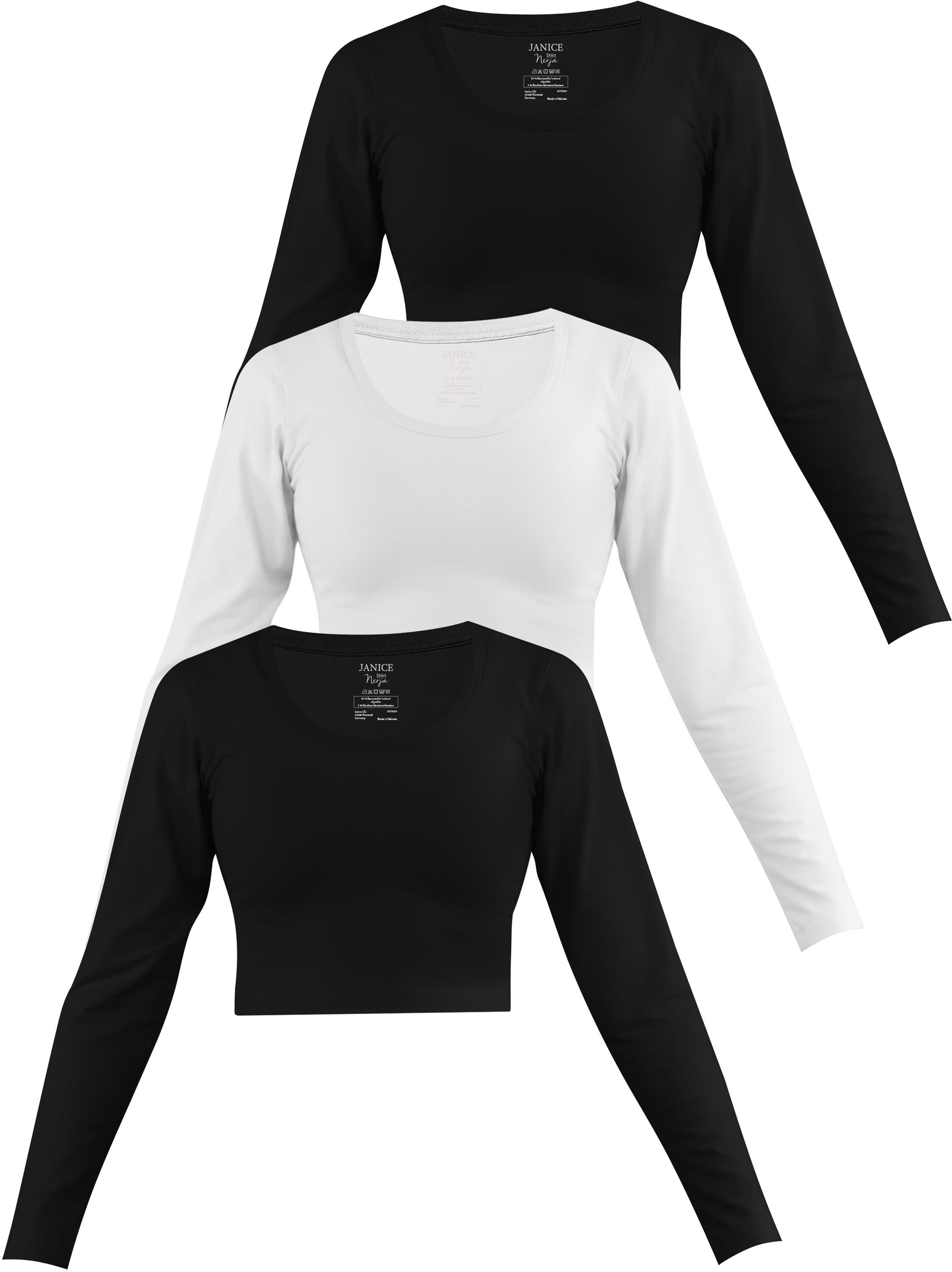 Langarmshirt 3 x Damen crop Langarmshirt Nerja