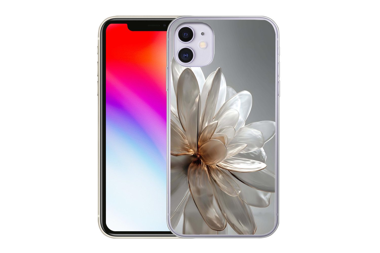 MuchoWow Handyhülle für Apple iPhone 11 Blume - Weiß - Neutral, Smartphone-Bumper, Print, Handy Schutzhülle Dünn