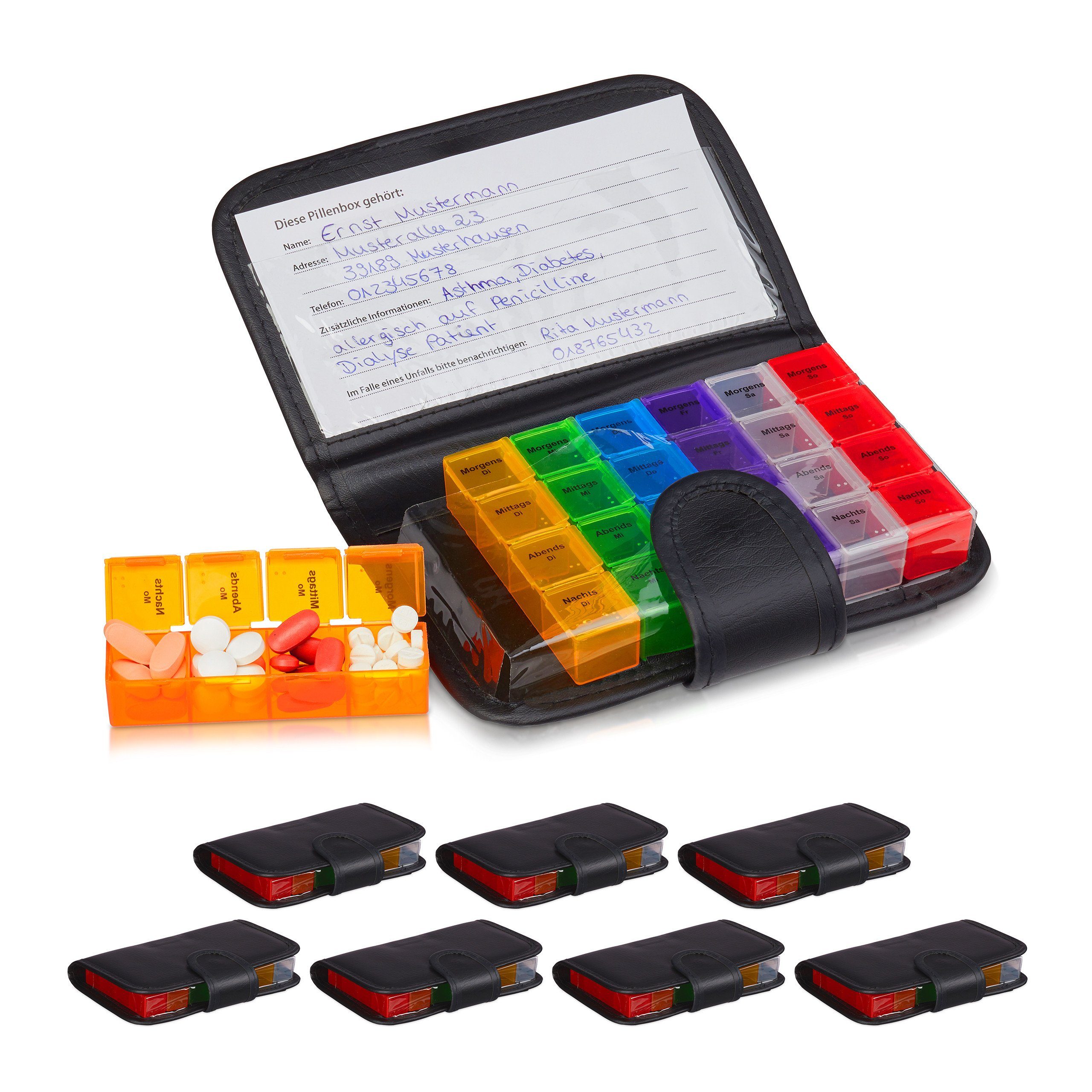 Pillendose 8 x Tablettenbox 7 Tage mit Etui