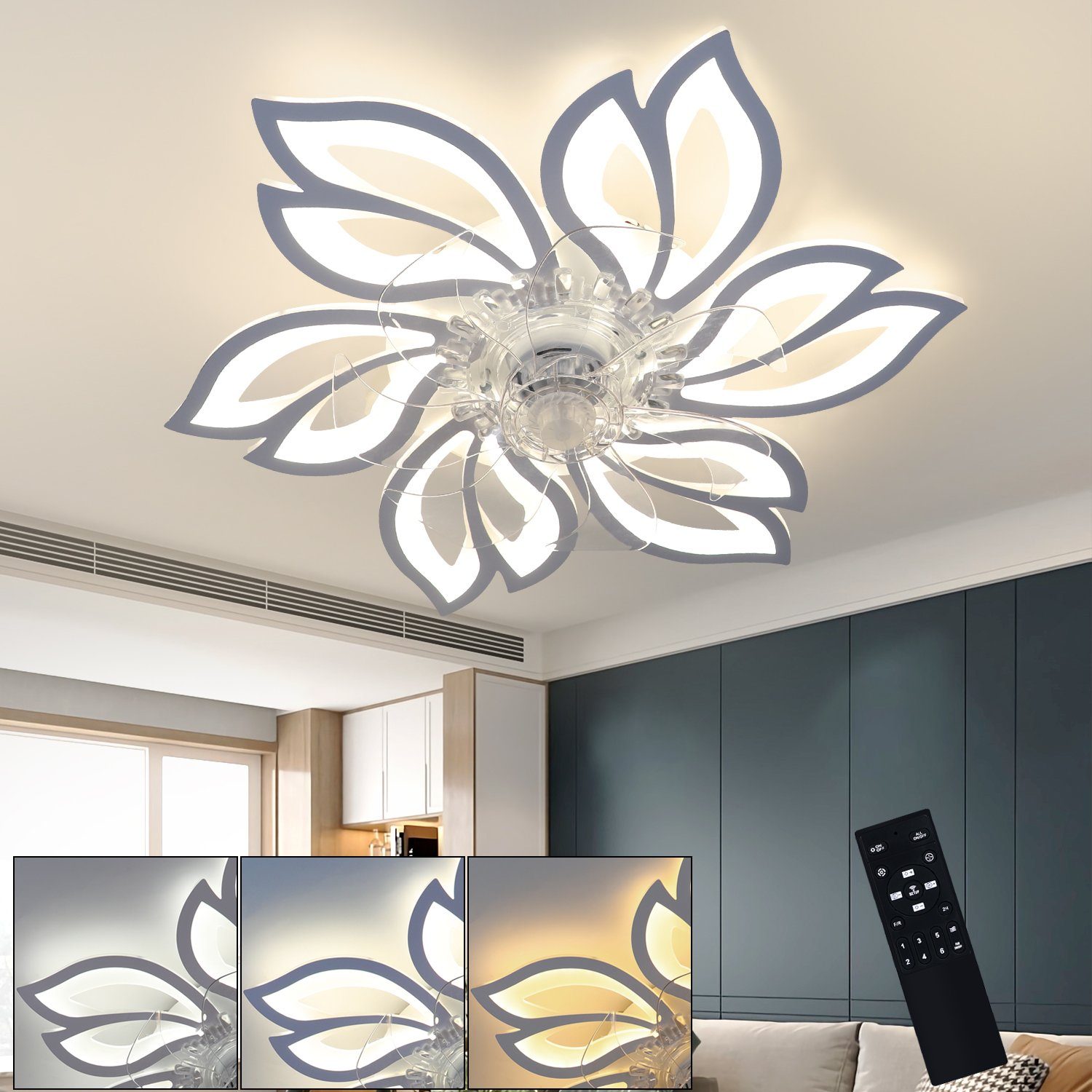 Nettlife Deckenventilator mit Licht und Fernbedienung Leise +Timer 66CM Kreativer 6 Lichter, Wohnzimmer Schlafzimmer Küche Esszimmer