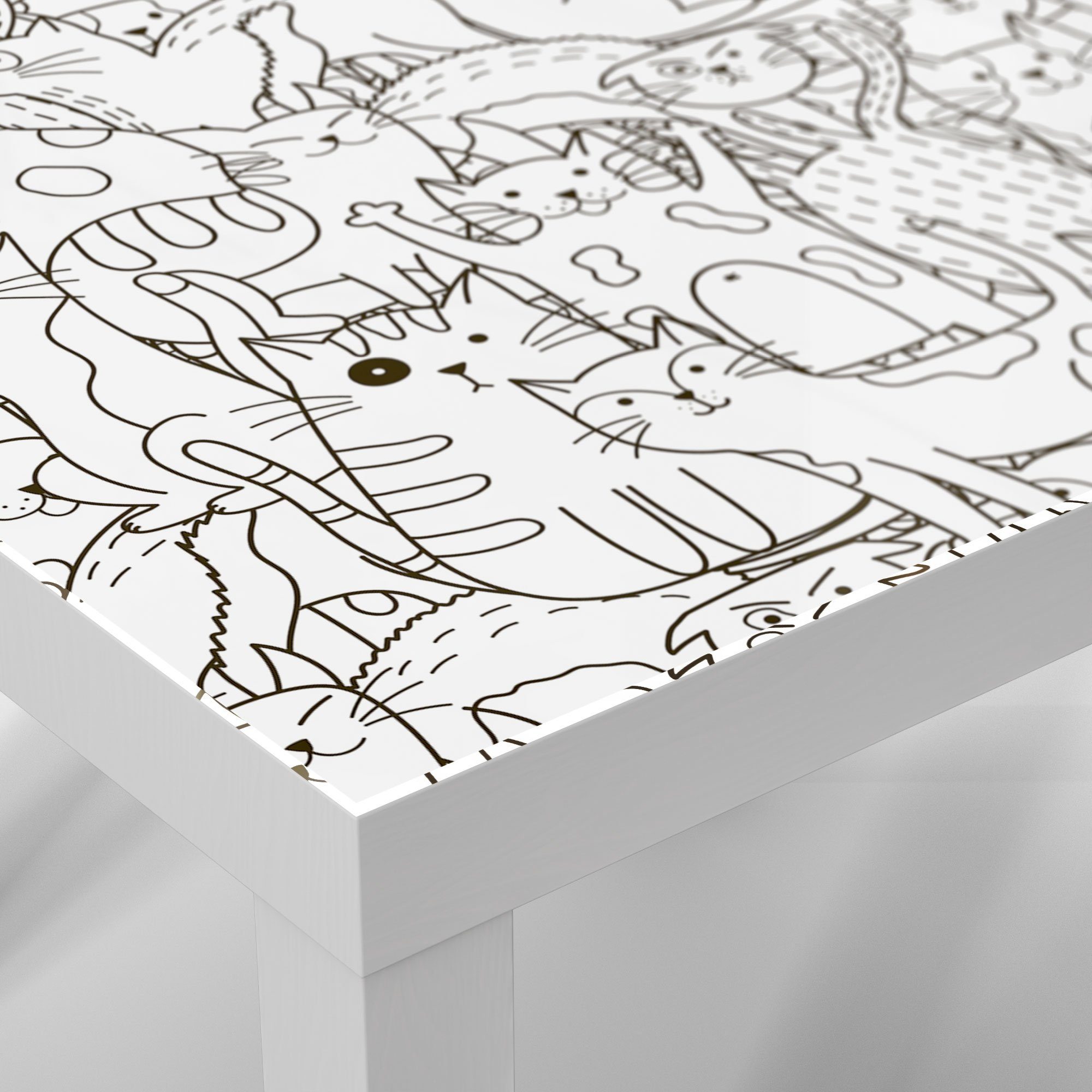 'Comic-Katzen', Couchtisch Weiß modern Glas Beistelltisch DEQORI Glastisch