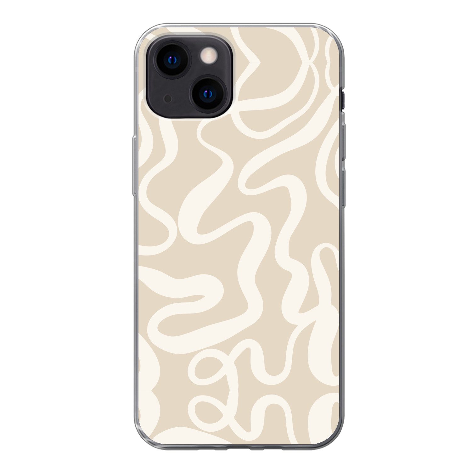 MuchoWow Handyhülle für Apple iPhone 13 mini Linien - Abstrakt - Beige - Weiß - Minimalist, Smartphone-Bumper, Print, Handy Schutzhülle Dünn