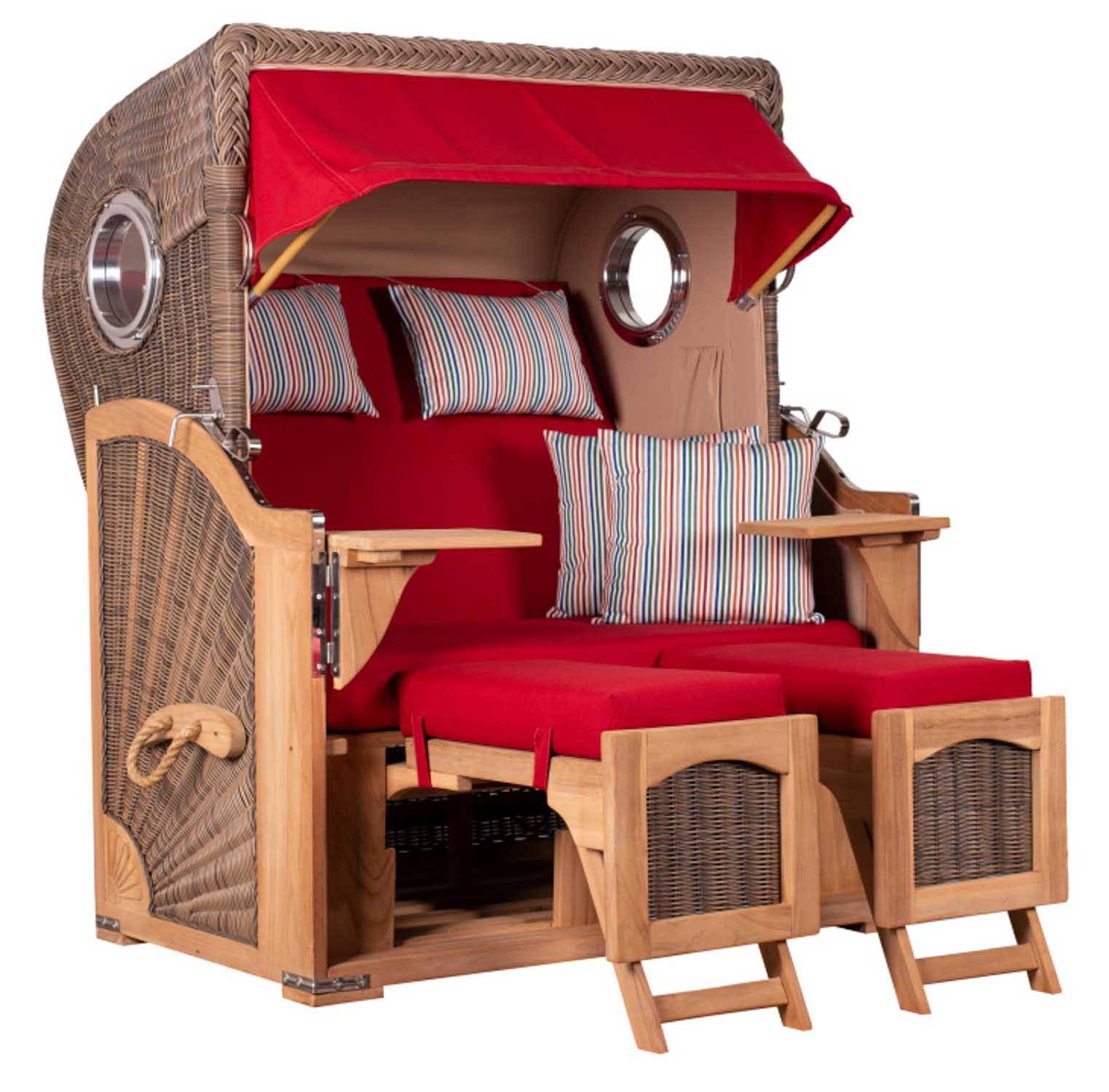 MR.DEKO Strandkorb Düne Bullauge Teak PE Grey Dessin 585