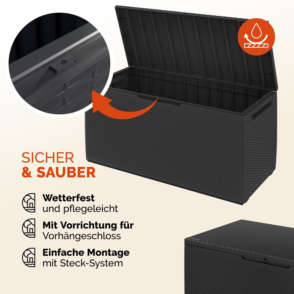 Deuba Auflagenbox, 310L Haltegriffe Rollen Balkon Wohnzimmer Rattan-Optik Anthrazit